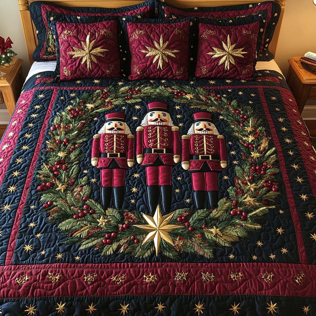 Nutcracker Wreath Quilted Bedding Set Holiday Duvet Cover Set Christmas Gift For Mom