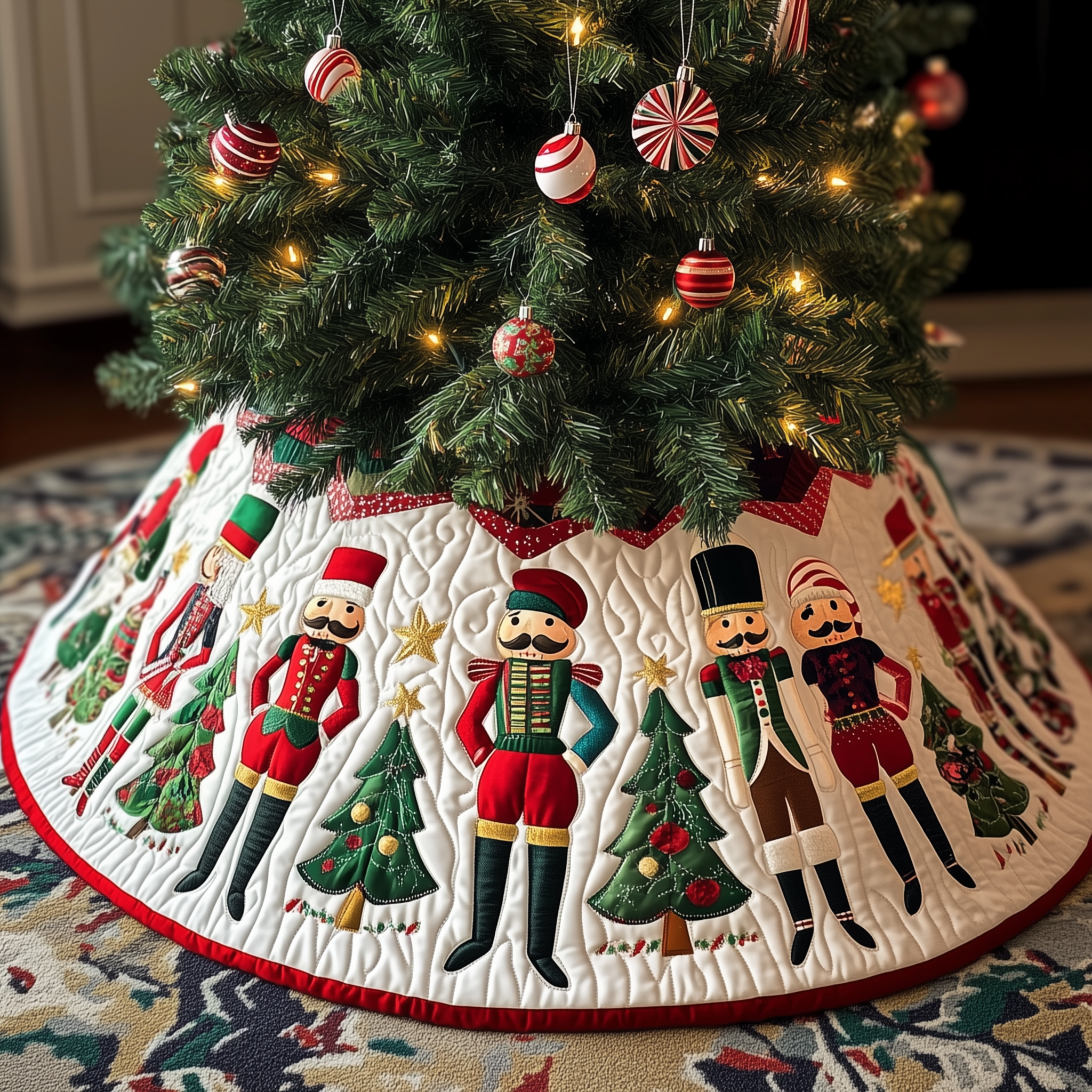 Nutcrackers Quilted Tree Skirt Heartfelt Gift Merch For Mom