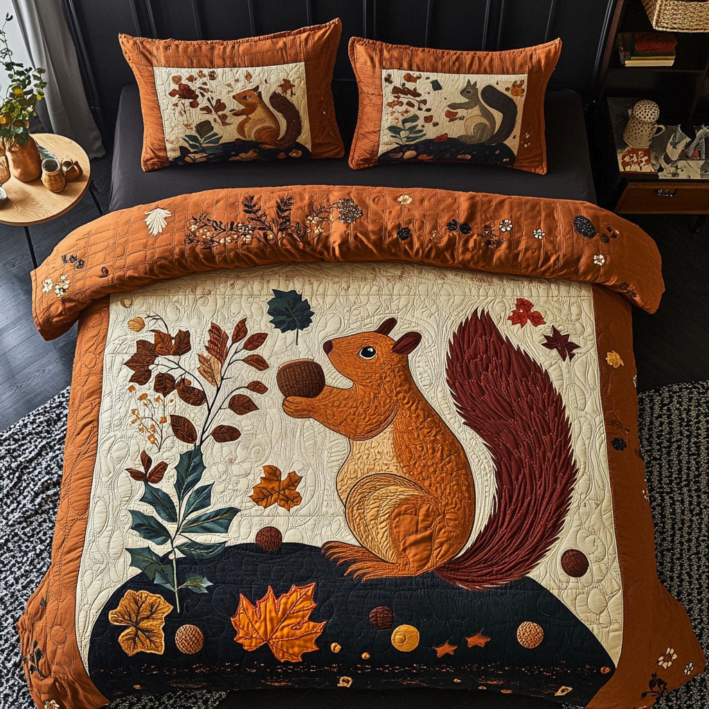 Nutty Autumn Adventure Quilted Bedding Set Bed Decor Gift Ideas For Fall