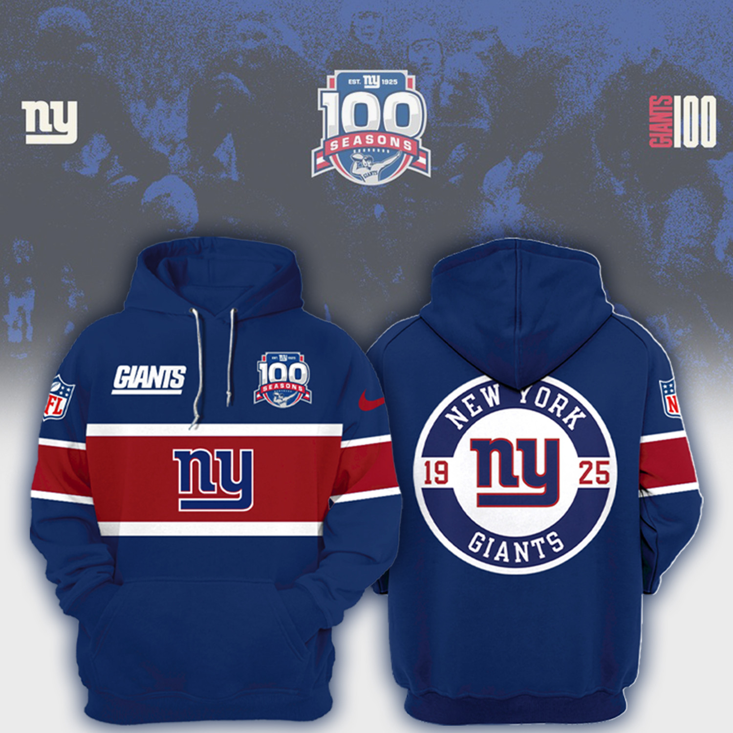 NY Giants Throwback Limited Hoodie 100th Anniversary Comfortable And Relaxed Fit Shirt For Dad Sport Fans