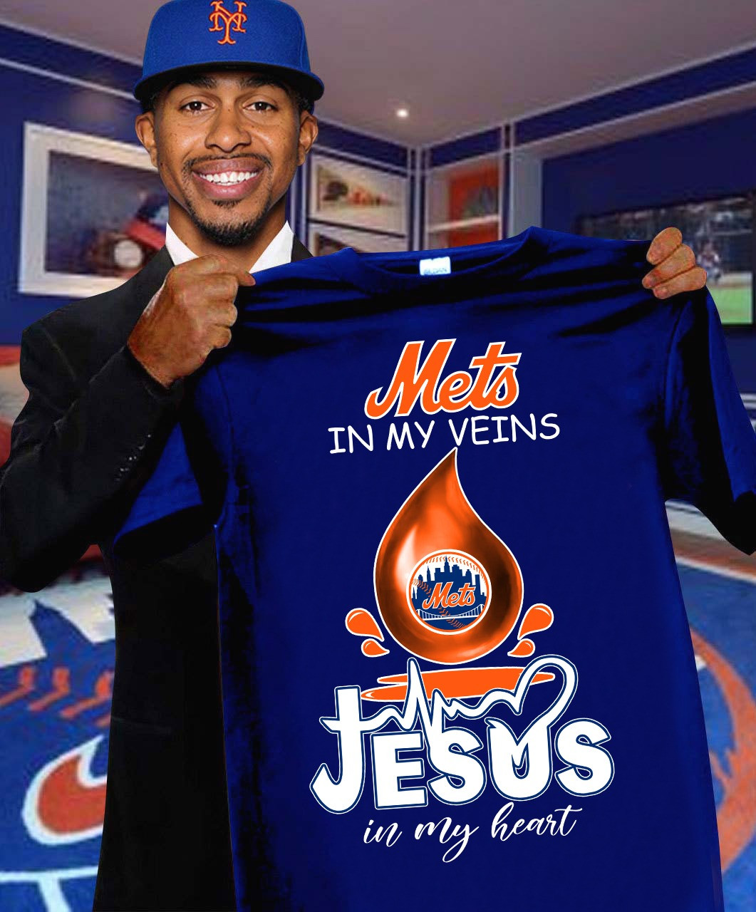 NY Mets In My Veins Jesus In My Heart T-Shirt Faith Best Gifts For Mets Fans Father's Day