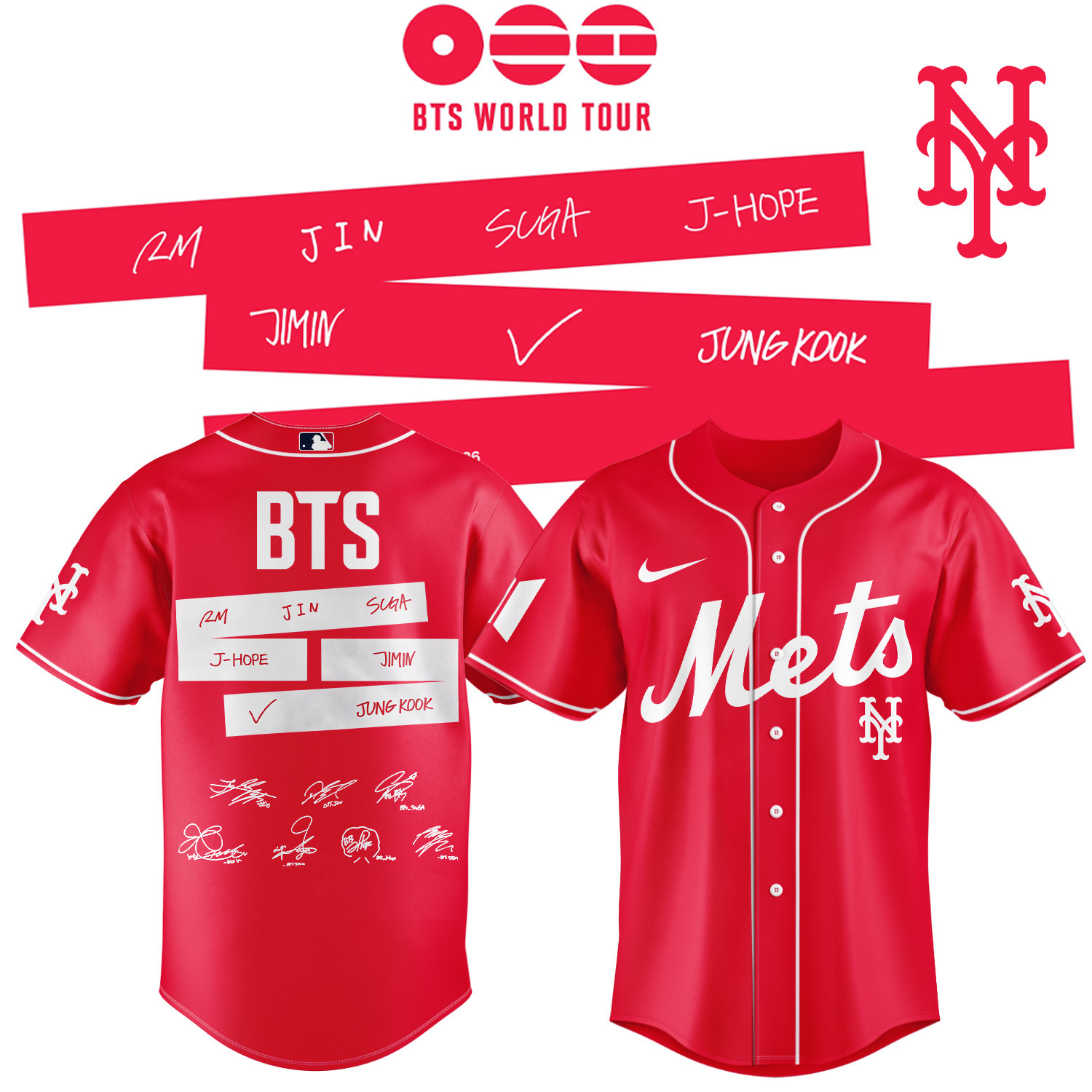 NY Mets x BTS Arirang World Tour 2026 Jersey 2026 MLB Playoffs Merch Baseball Gear