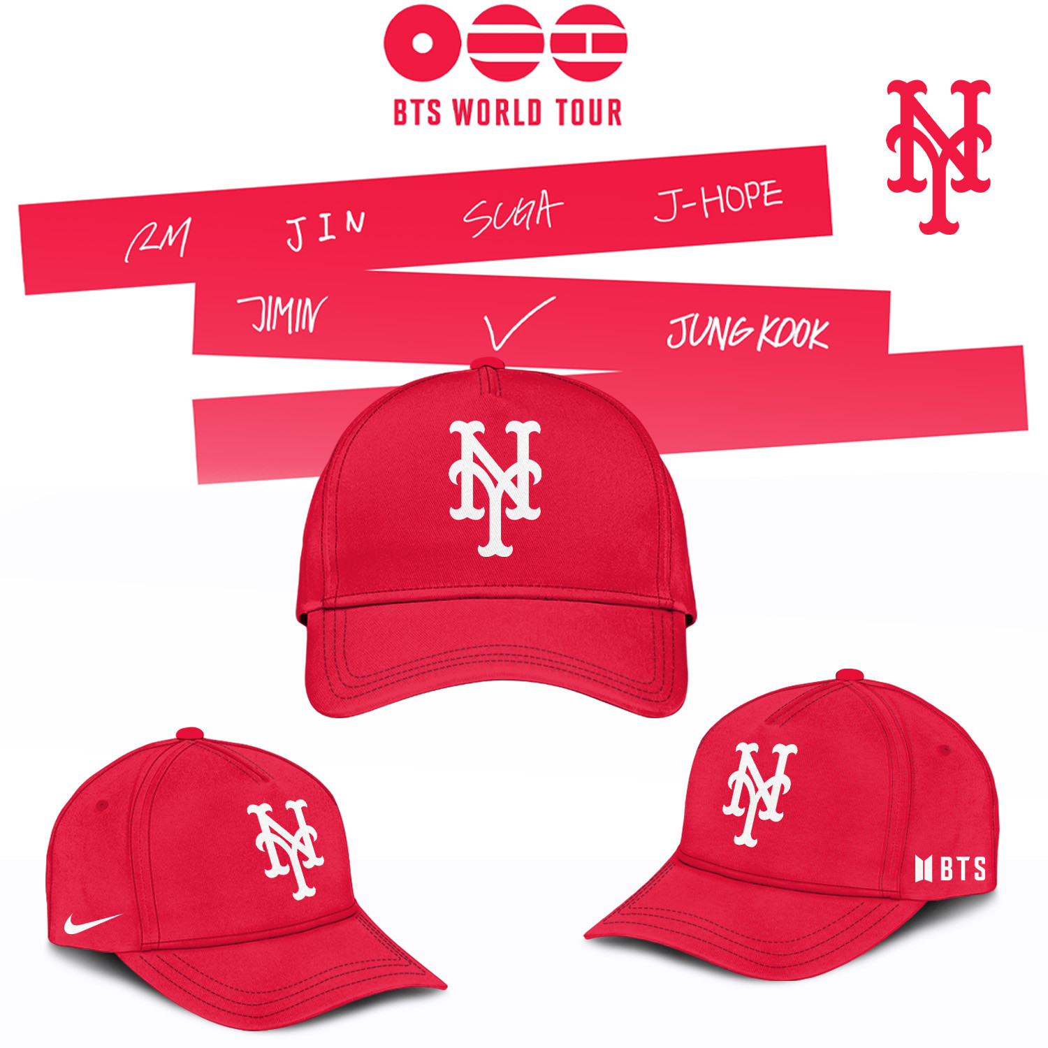 NY Yankees x BTS World Tour 2026 Hat 2026 MLB Playoffs Baseball Cap Baseball Gear For BTS Fans