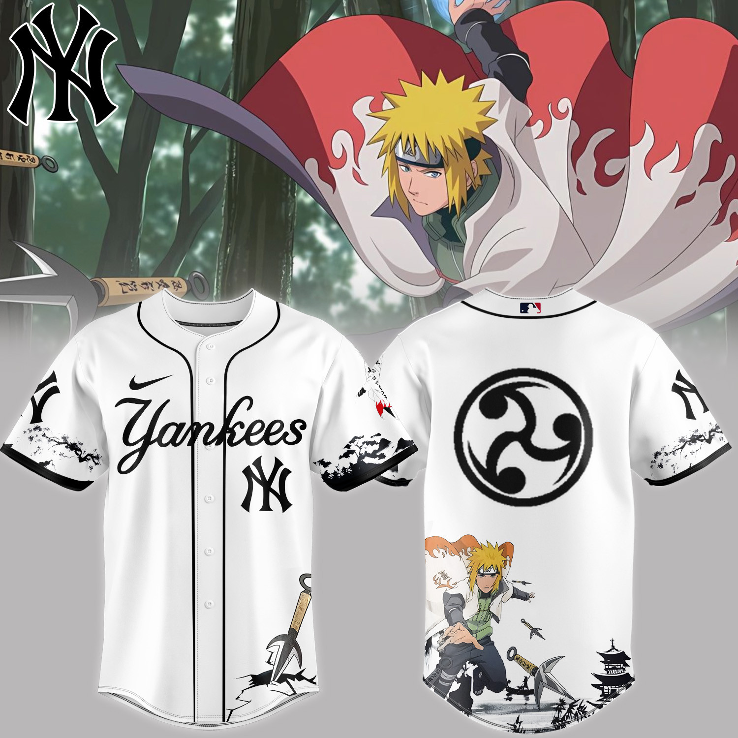 NY Yankees x Naruto Minato Baseball Jersey Basketball Merch Unique Gift For Anime Fans