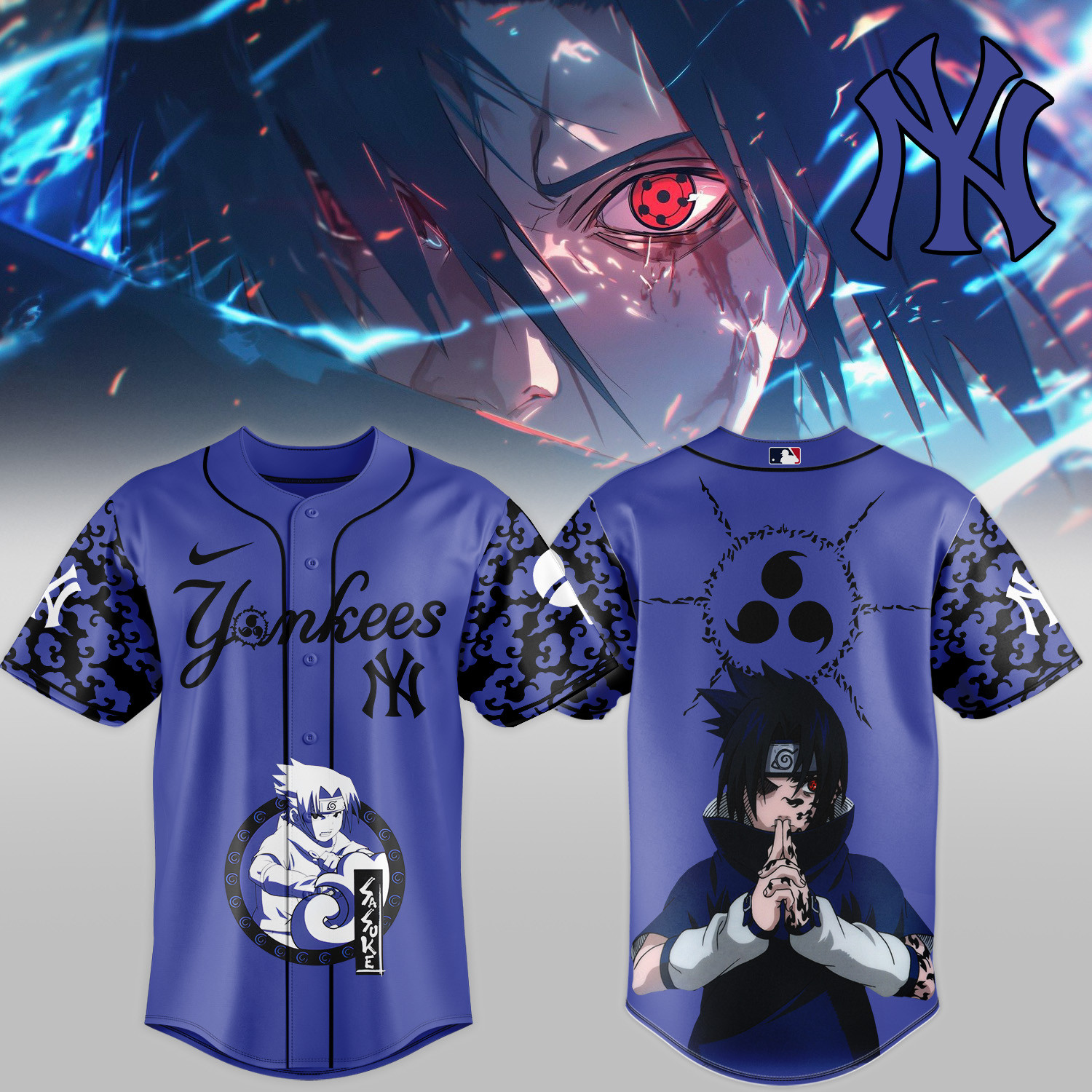 NY Yankees x Naruto Sasuke Baseball Jersey Game Day Clothing Great Gift For Boyfriend