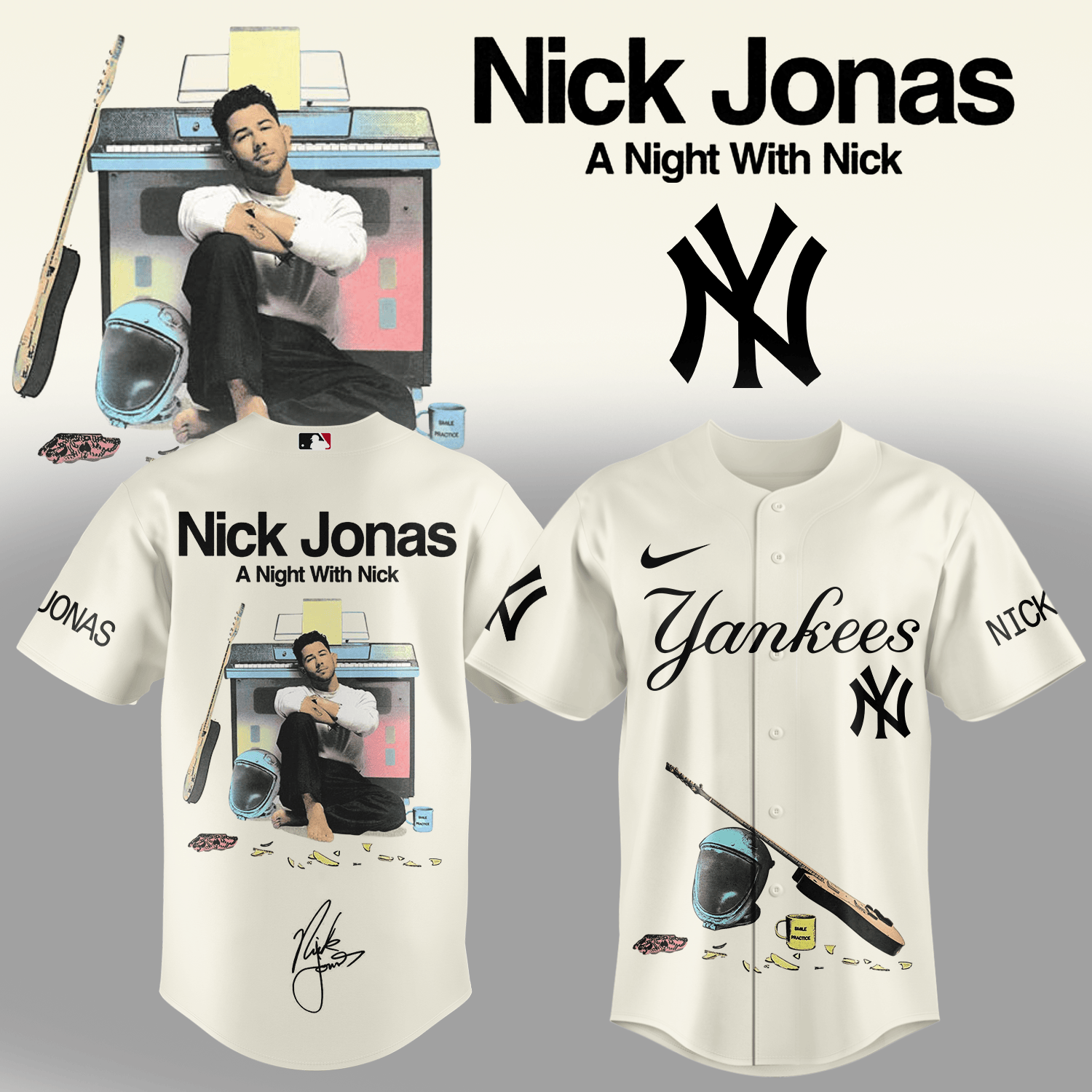 NY Yankees x Nick Jonas A Night With Nick Tour Baseball Jersey NY Yankees Merch Fans Gear