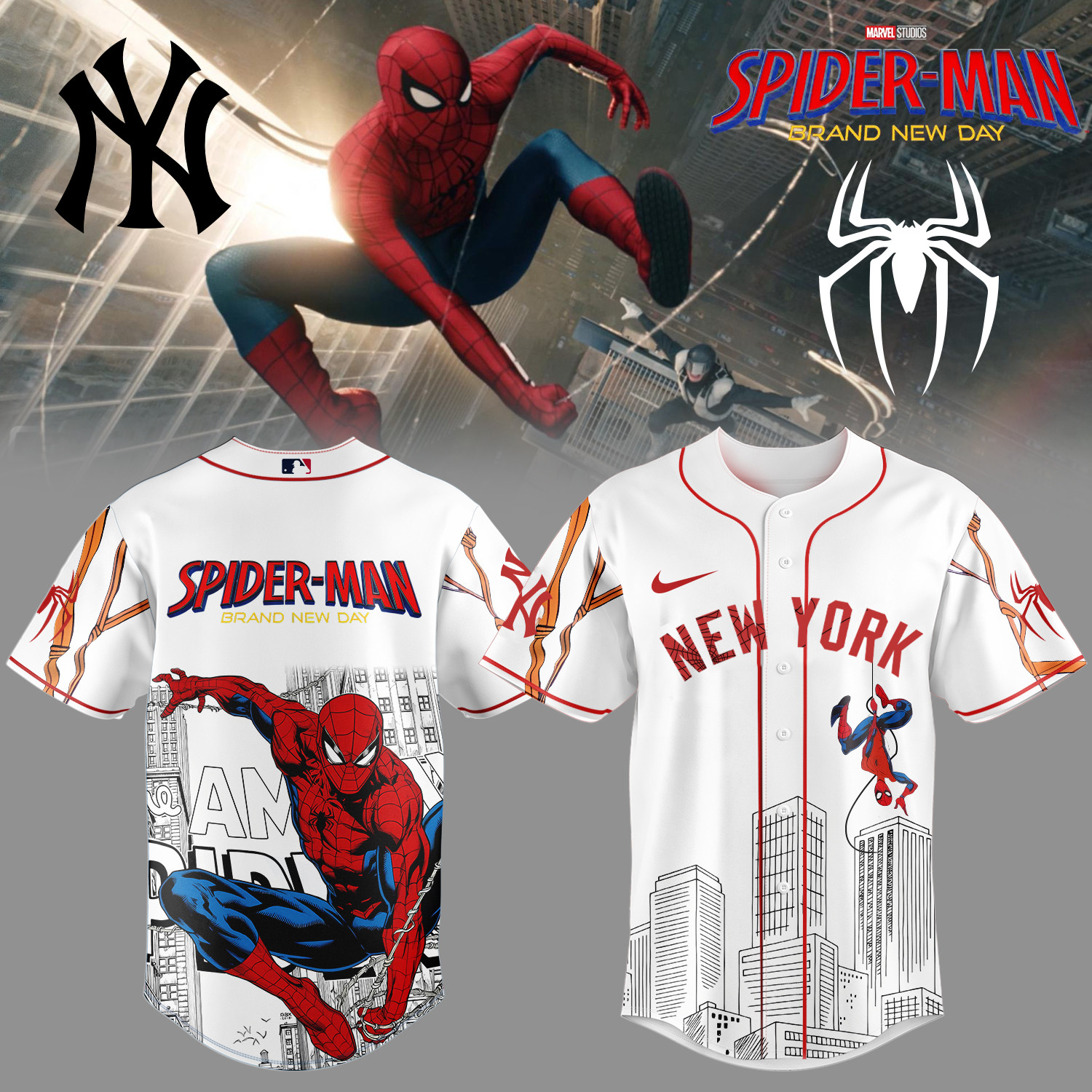 NY Yankees x Spider Man Baseball Jersey 2026 MLB Playoff Clothes Spider Man Lover Gift