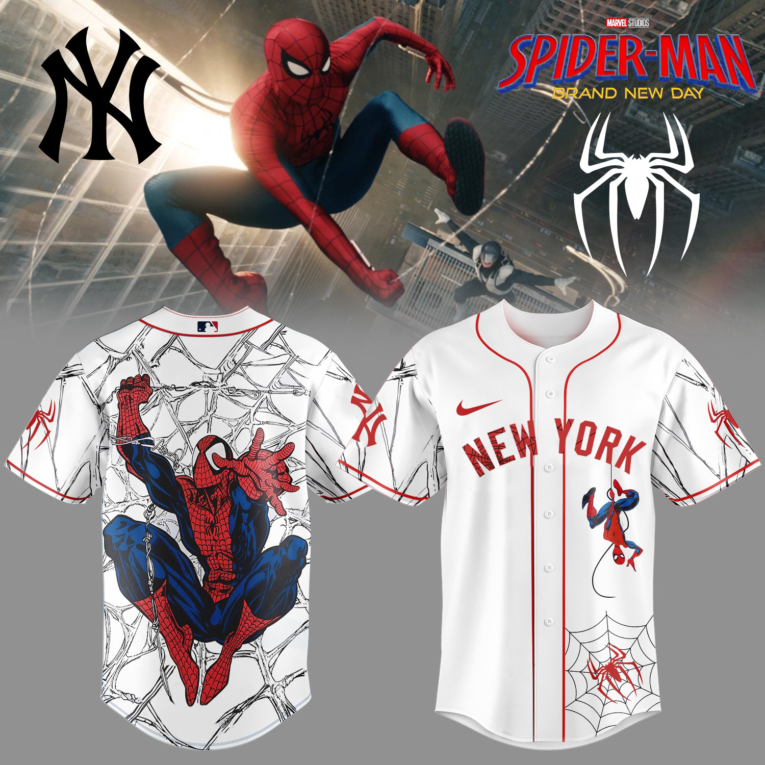 NY Yankees x Spider Man Baseball Jersey 2026 MLB Playoff Merch Baseball Fan Gear