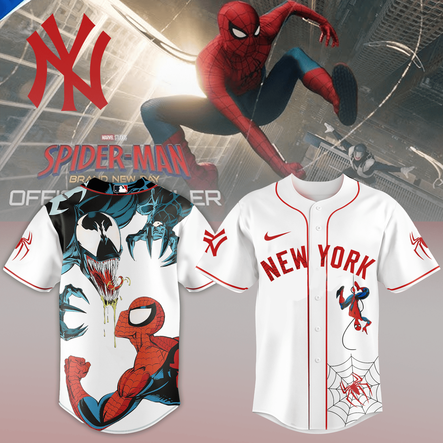 NY Yankees x Spider Man Baseball Jersey 2026 MLB Playoff Merch Baseball Gear For Boyfriend