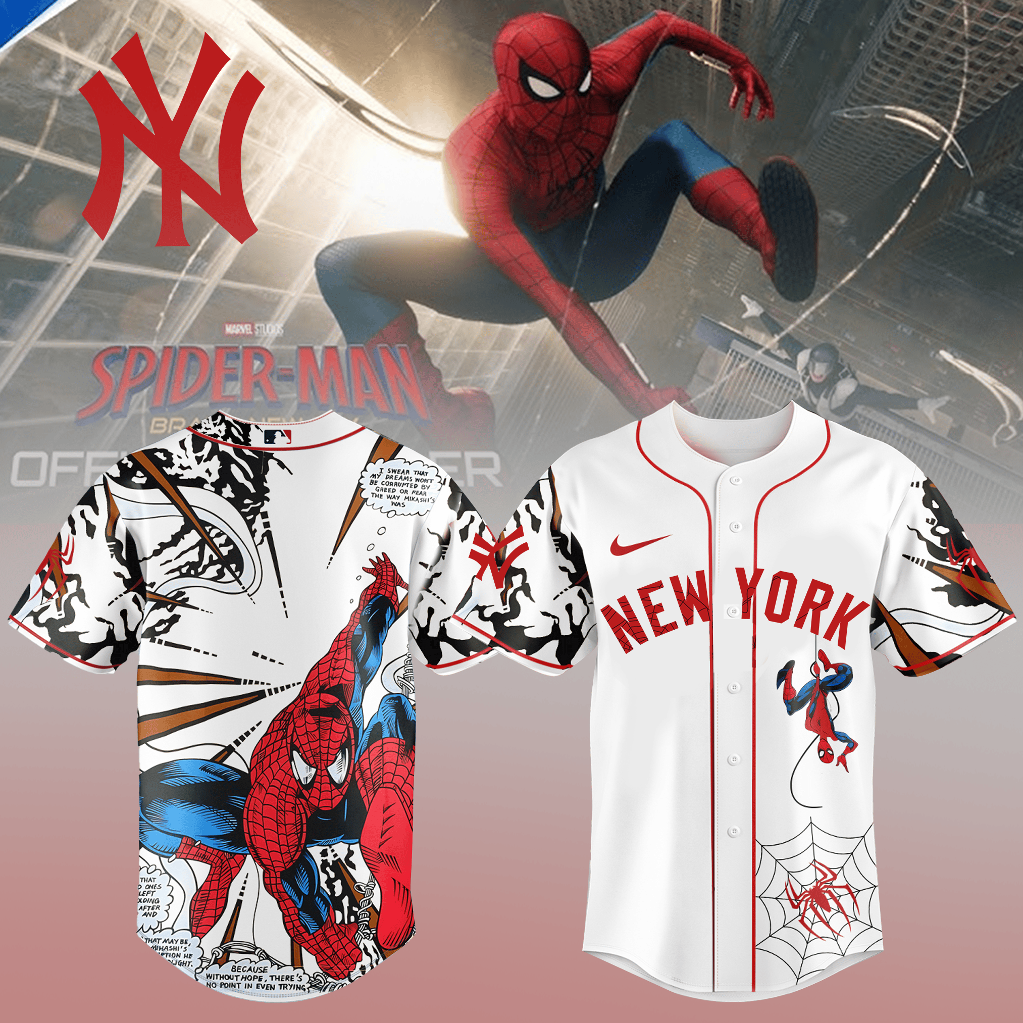 NY Yankees x Spider Man Baseball Jersey 2026 MLB Playoffs Shirt NY Yankees Fan Gear