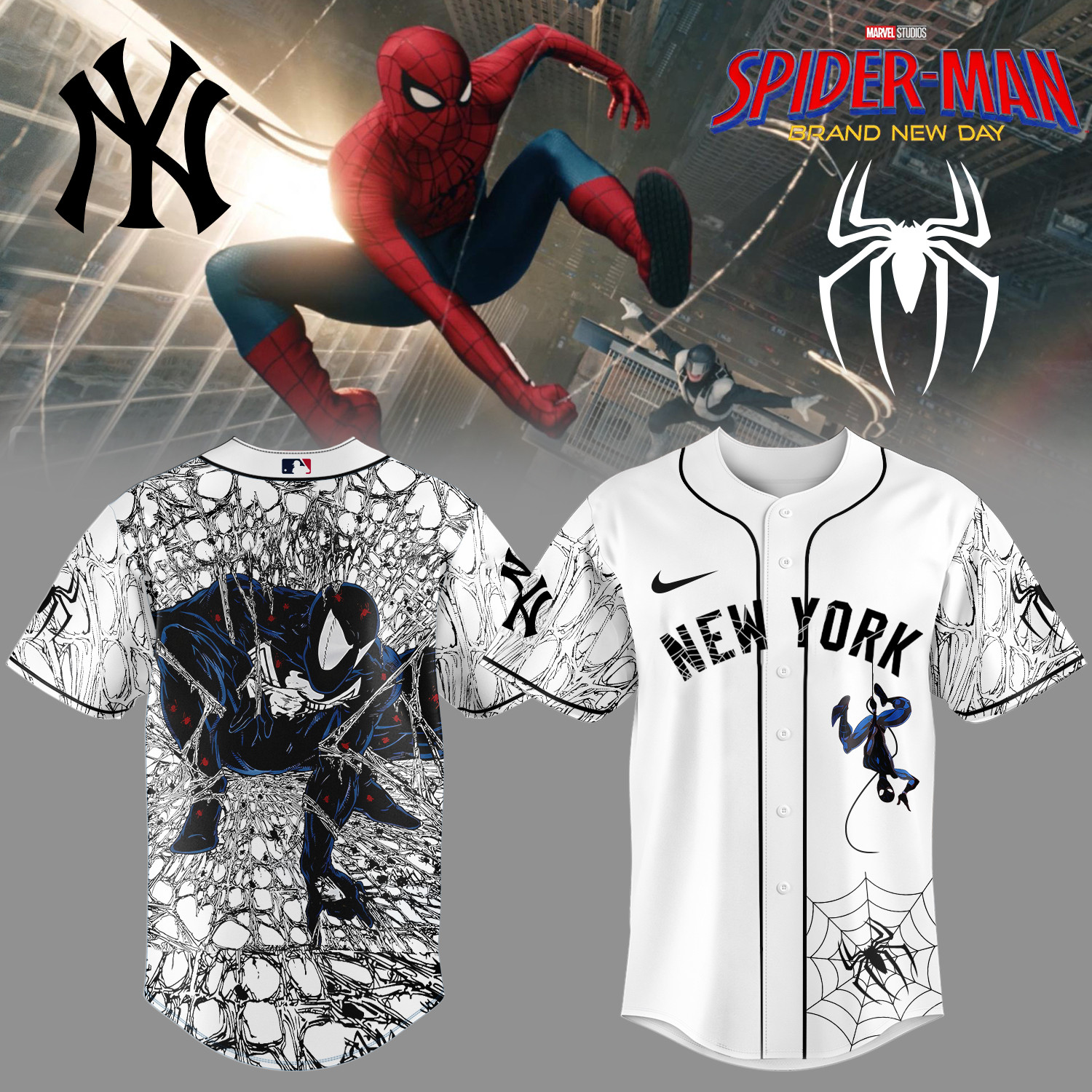 NY Yankees x Spider Man Baseball Jersey 2026 MLB Playoffs Shirt Present Idea For Fans