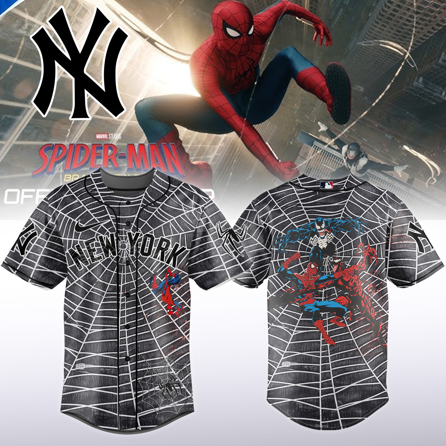 NY Yankees x Spider Man Baseball Jersey 2026 MLB Playoffs Shirt Yankees Fan Gear
