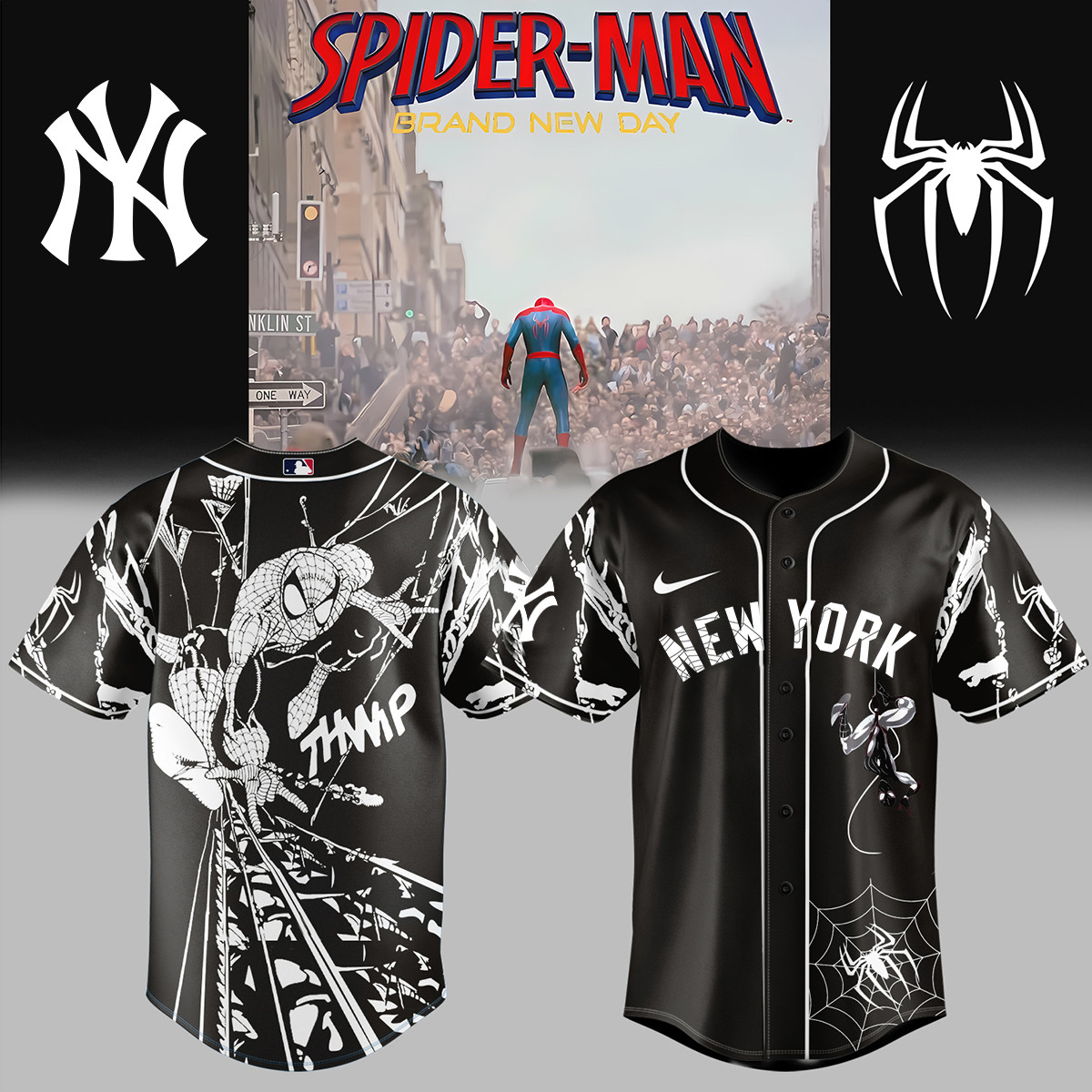 NY Yankees x Spider Man Baseball Jersey Marvel MLB Rangers NY Tee Birthday Gift For Boyfriend