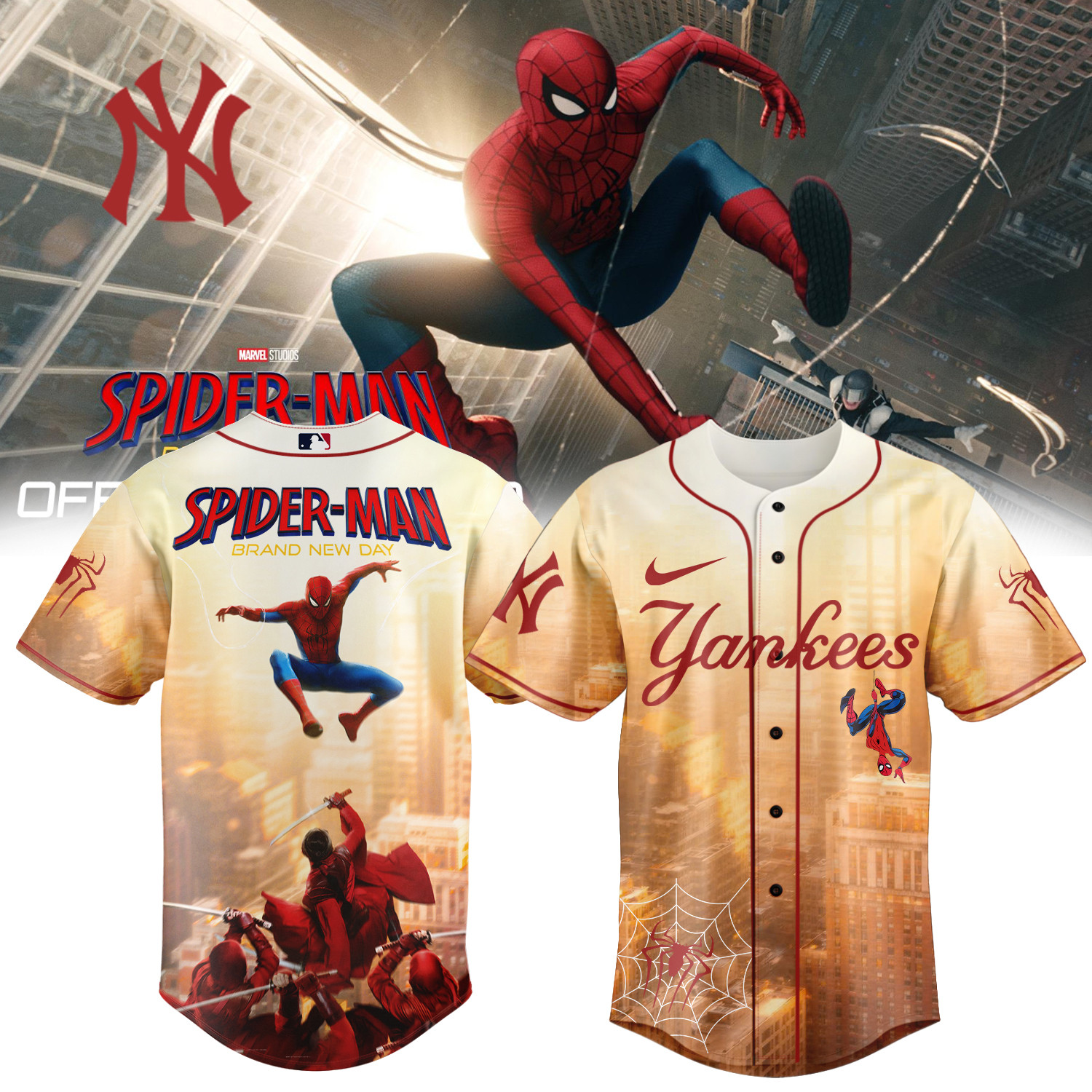 NY Yankees x Spider Man Baseball Jersey Marvel MLB Yankees Graphic Tee Baseball Gear For Him