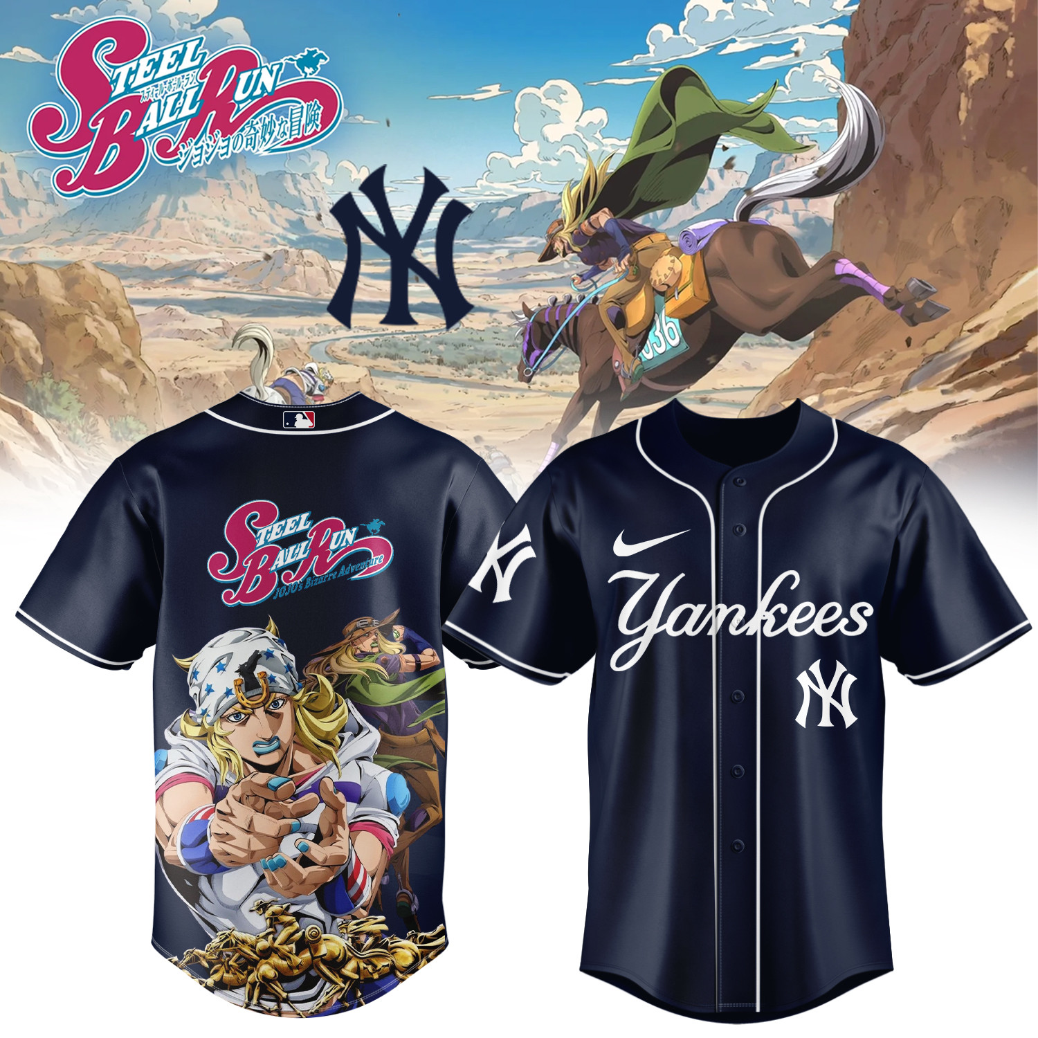 NY Yankees x Steel Ball Run Baseball Jersey Game Day Clothing Steel Ball Run MLB Playoffs Gear For Him