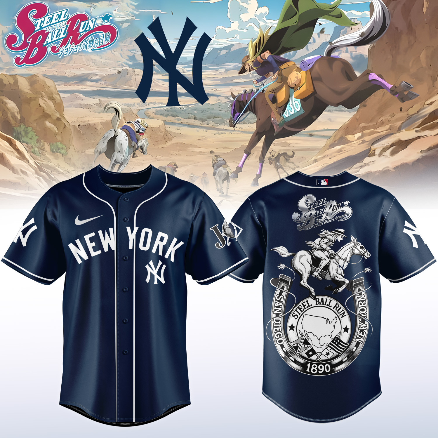NY Yankees x Steel Ball Run Baseball Jersey Gyro Zeppeli Horseback Graphic Clothes Gift For Boyfriend