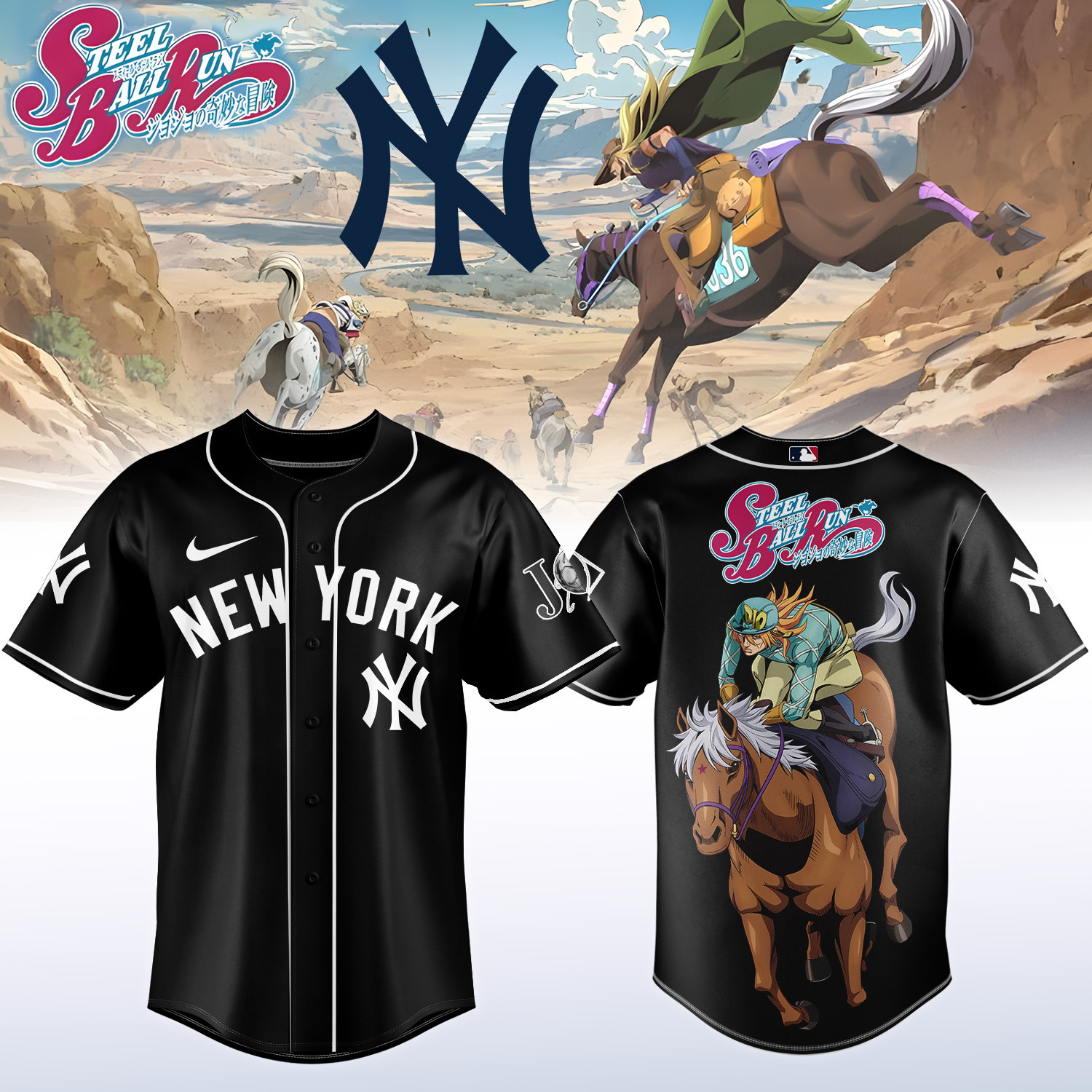 NY Yankees x Steel Ball Run Baseball Jersey Steel Ball Run MLB Playoffs Clothes Best Fan Gear