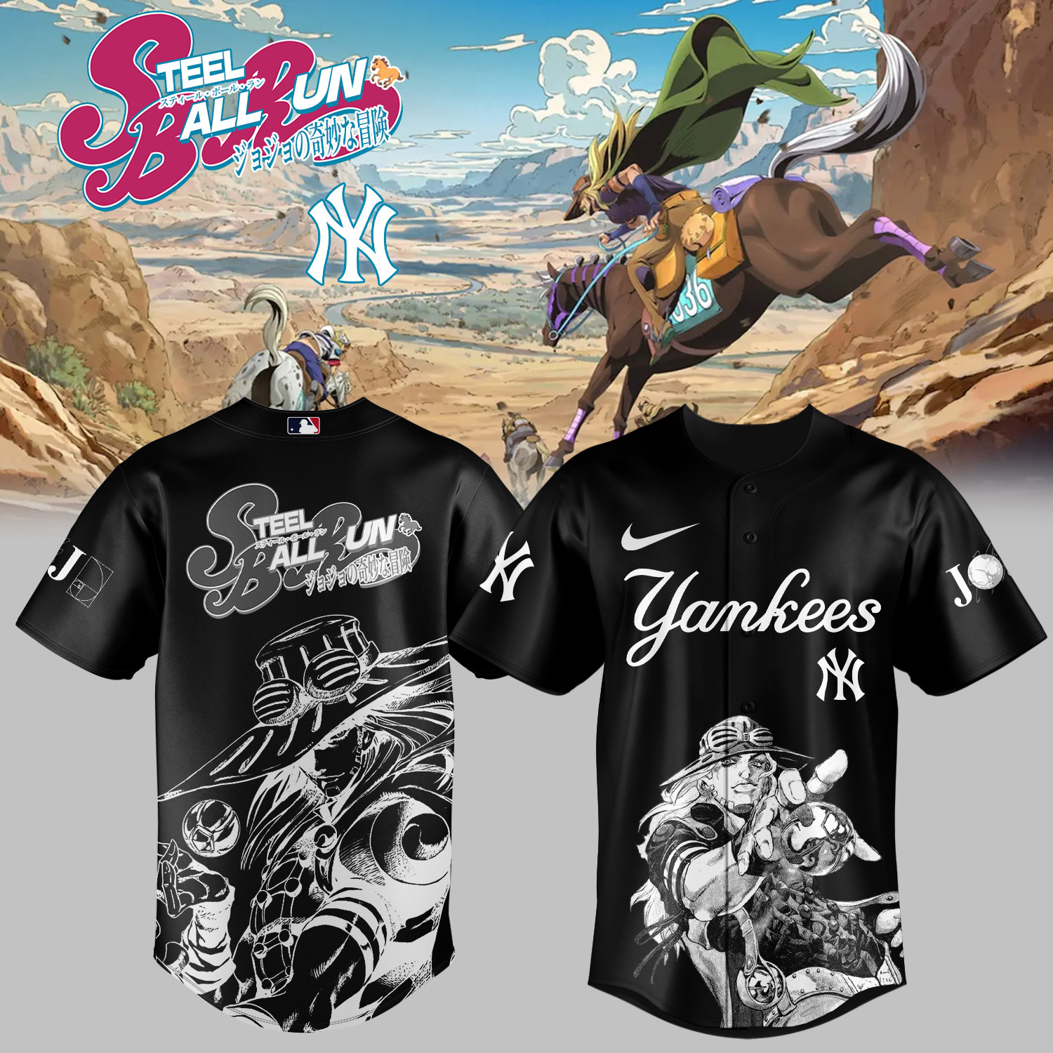 NY Yankees x Steel Ball Run Baseball Jersey Steel Ball Run MLB Playoffs Merch Birthday Gift For Fans