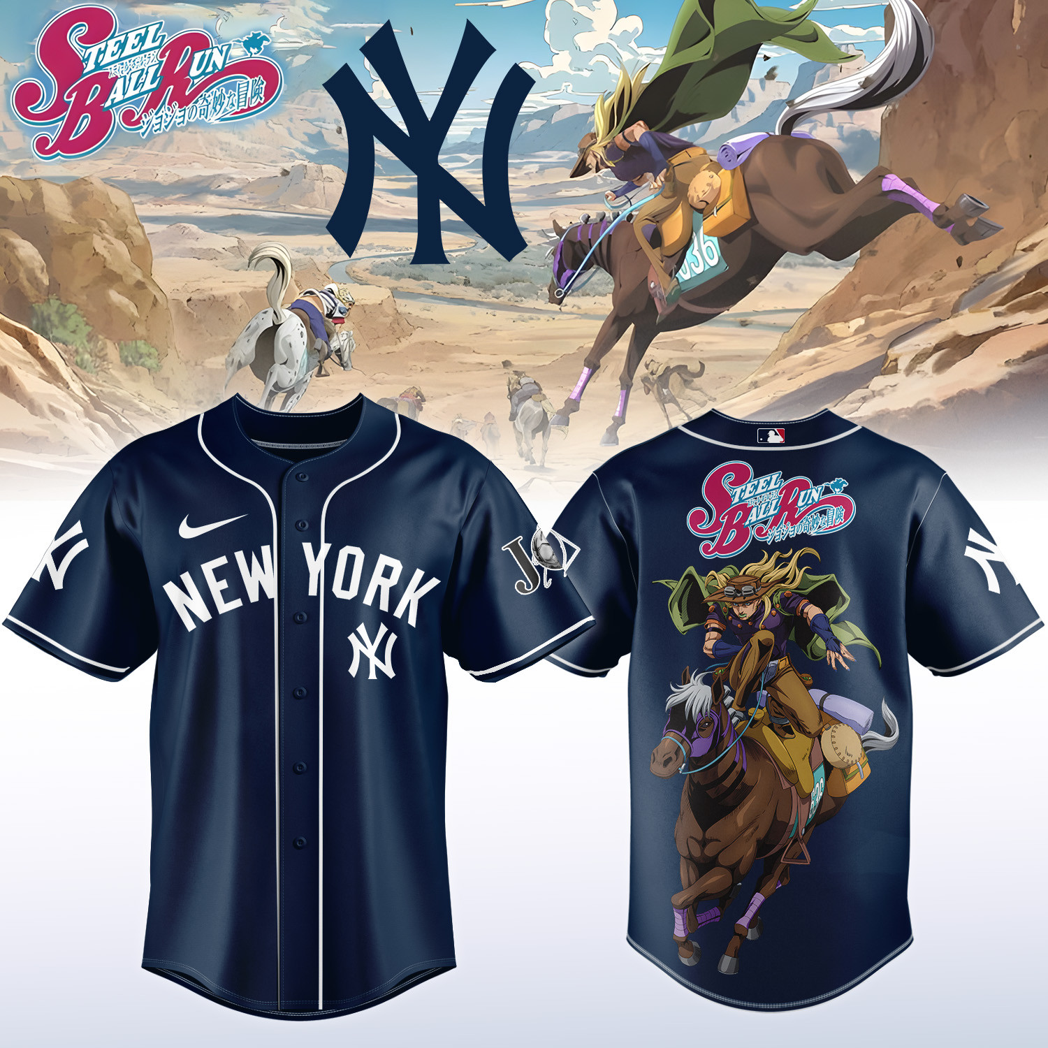 NY Yankees x Steel Ball Run Baseball Jersey Steel Ball Run MLB Playoffs Merch Gift For Anime Lovers