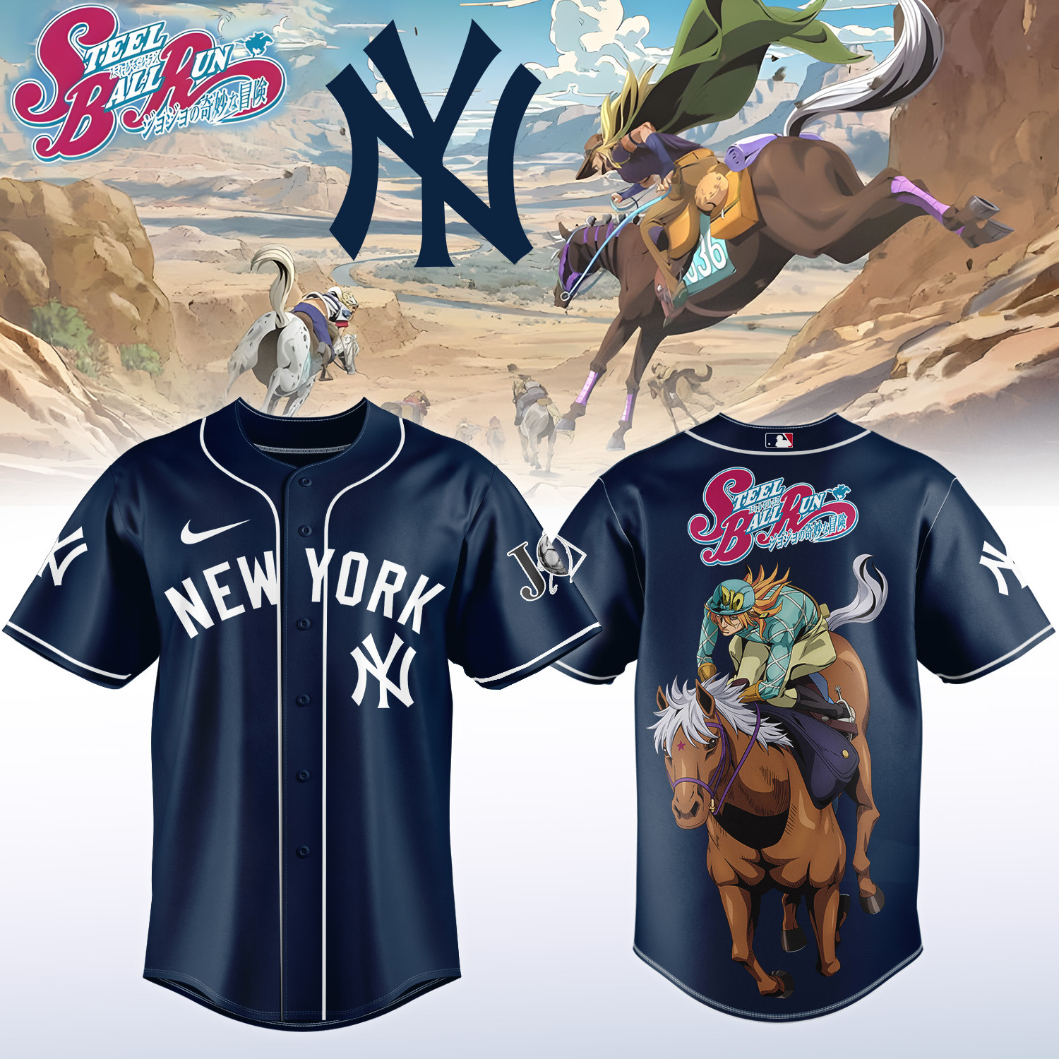 NY Yankees x Steel Ball Run Baseball Jersey Steel Ball Run MLB Playoffs Merch Gift For Baseball Fans