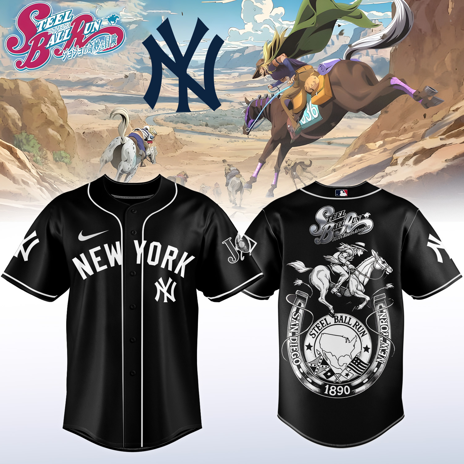 NY Yankees x Steel Ball Run Baseball Jersey Steel Ball Run MLB Playoffs Merch Present For Huge Fans