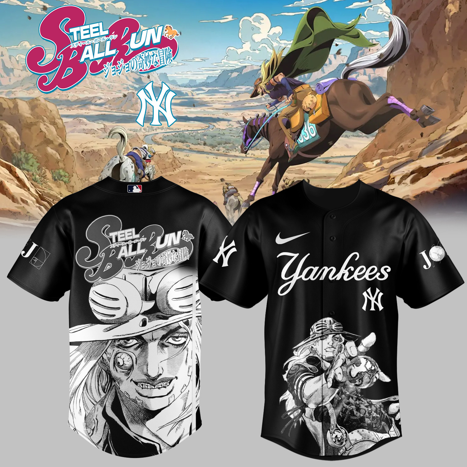 NY Yankees x Steel Ball Run Jersey Steel Ball Run MLB Playoffs Clothing Gift Idea For Yankees Fans