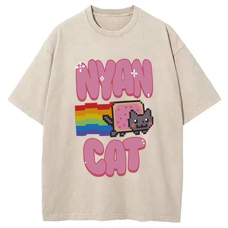 Nyan Cat Pride Washed T-Shirt Retro Humor Graphic Top Gifts For Best Friend Nyan Cat Pride Washed T-Shirt Retro Humor Graphic Top Gifts For Best Friend