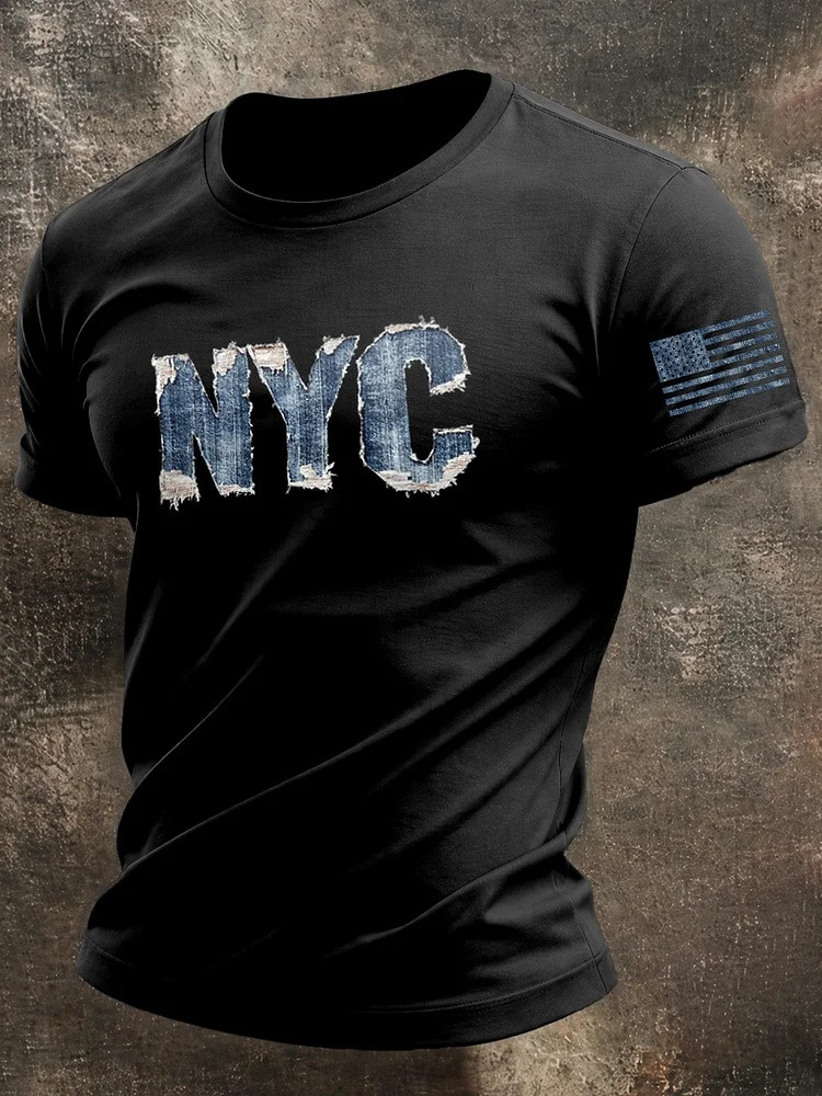 NYC Denim Graphic Tees Men Patriotic T Shirt 250th Anniversary USA Fan Gear Gift For Him