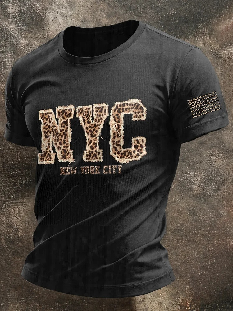 NYC Leopard Graphic Tees Men Patriotic T Shirt 250th Anniversary USA Fan Gear Gift For Him