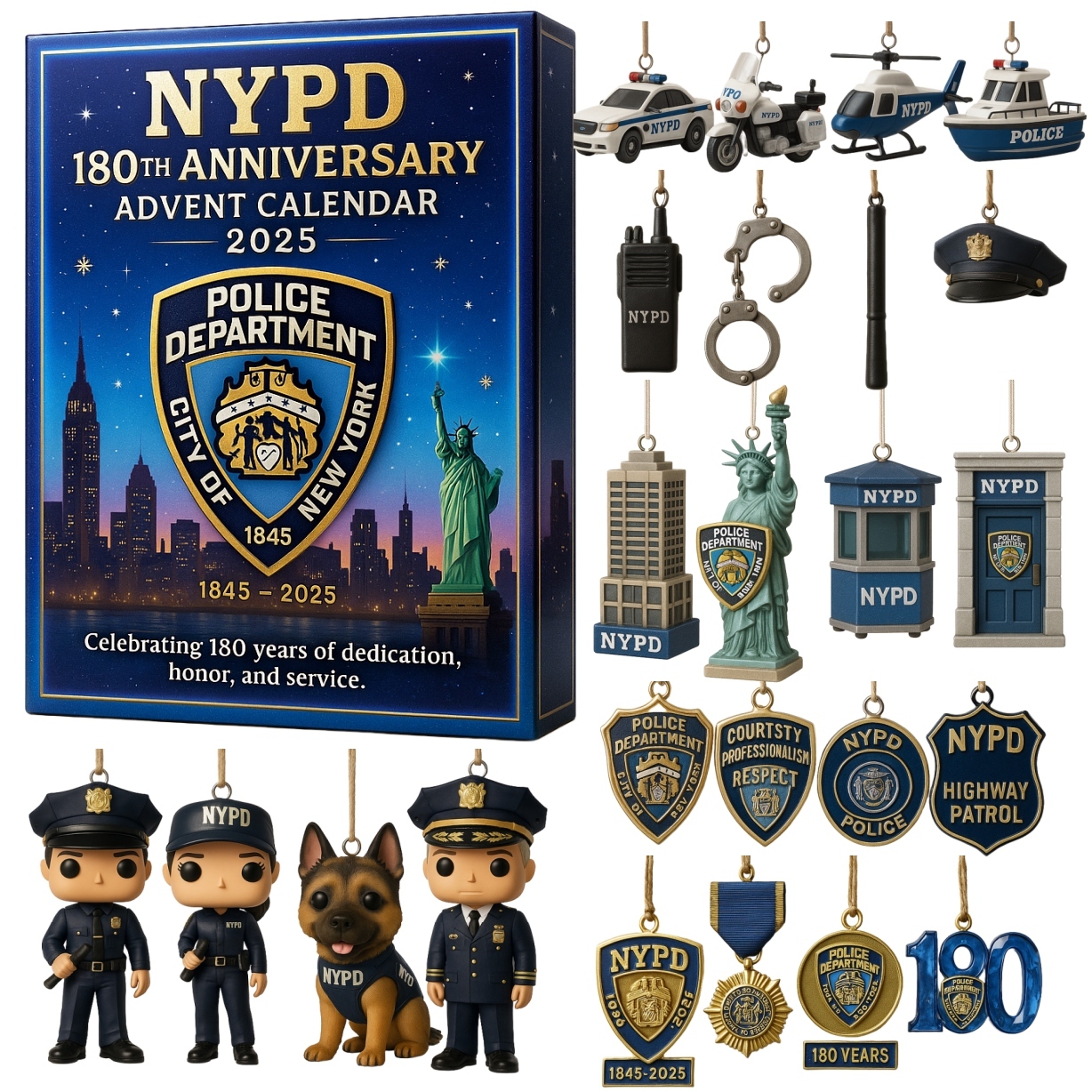 NYPD 80th Anniversary Advent Calendar Christmas Decor Police Lover Xmas Gifts