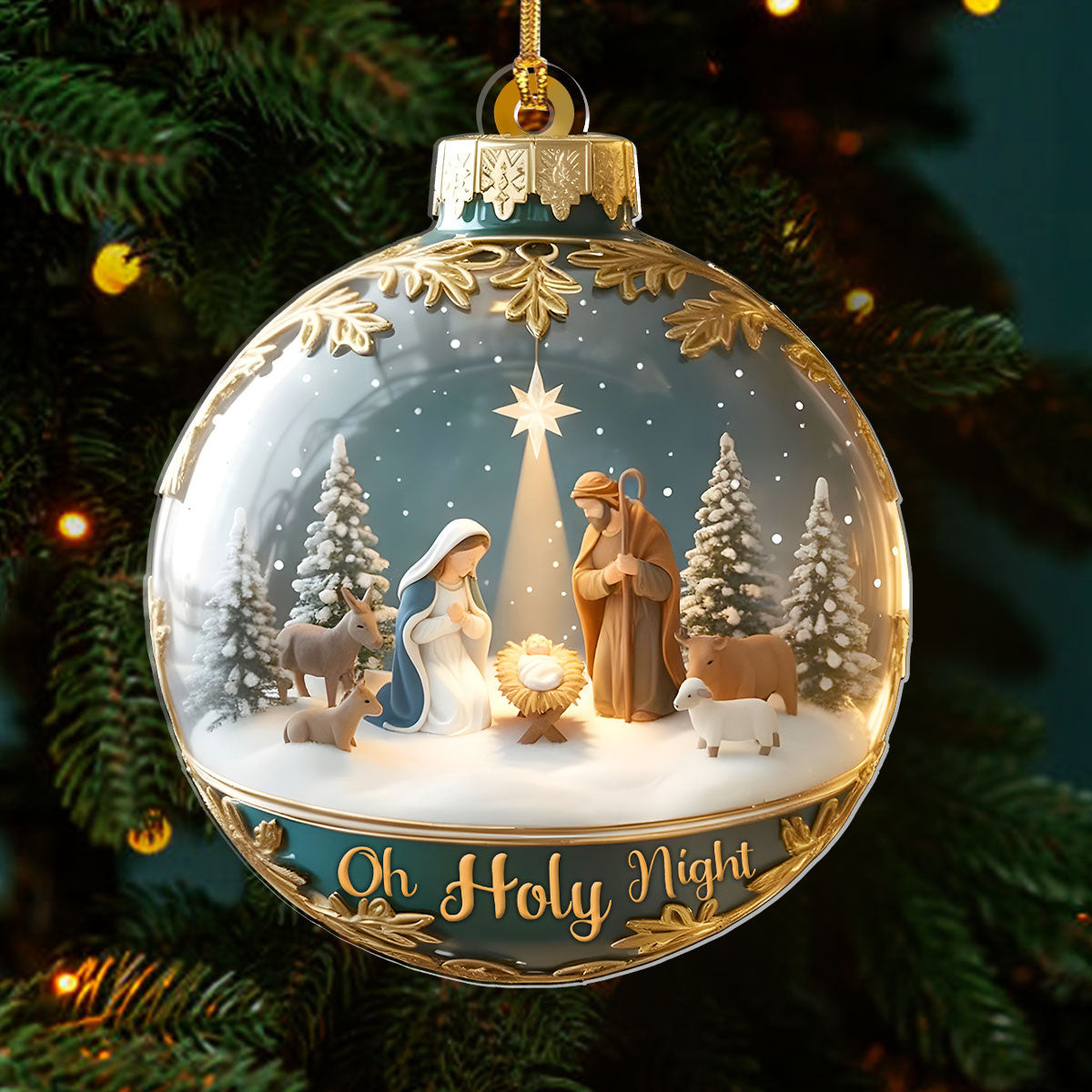 O Holy Night Globes Acrylic Christmas Ornament Nativity Scene Ornament Christian Gifts