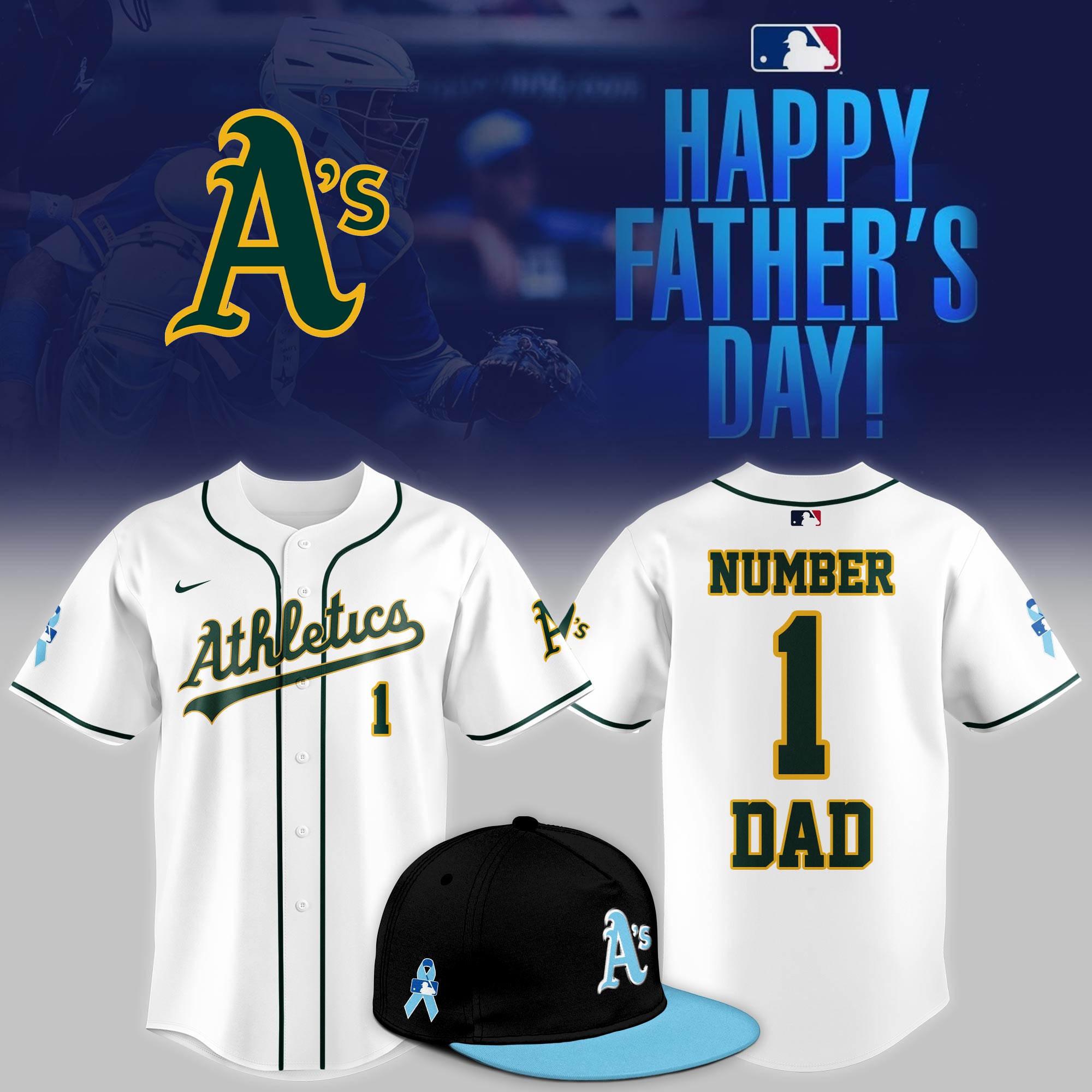 Oakland Athletics 2025 Fathers Day Number 1 Dad Jersey Baseball Coach Gift Ideas