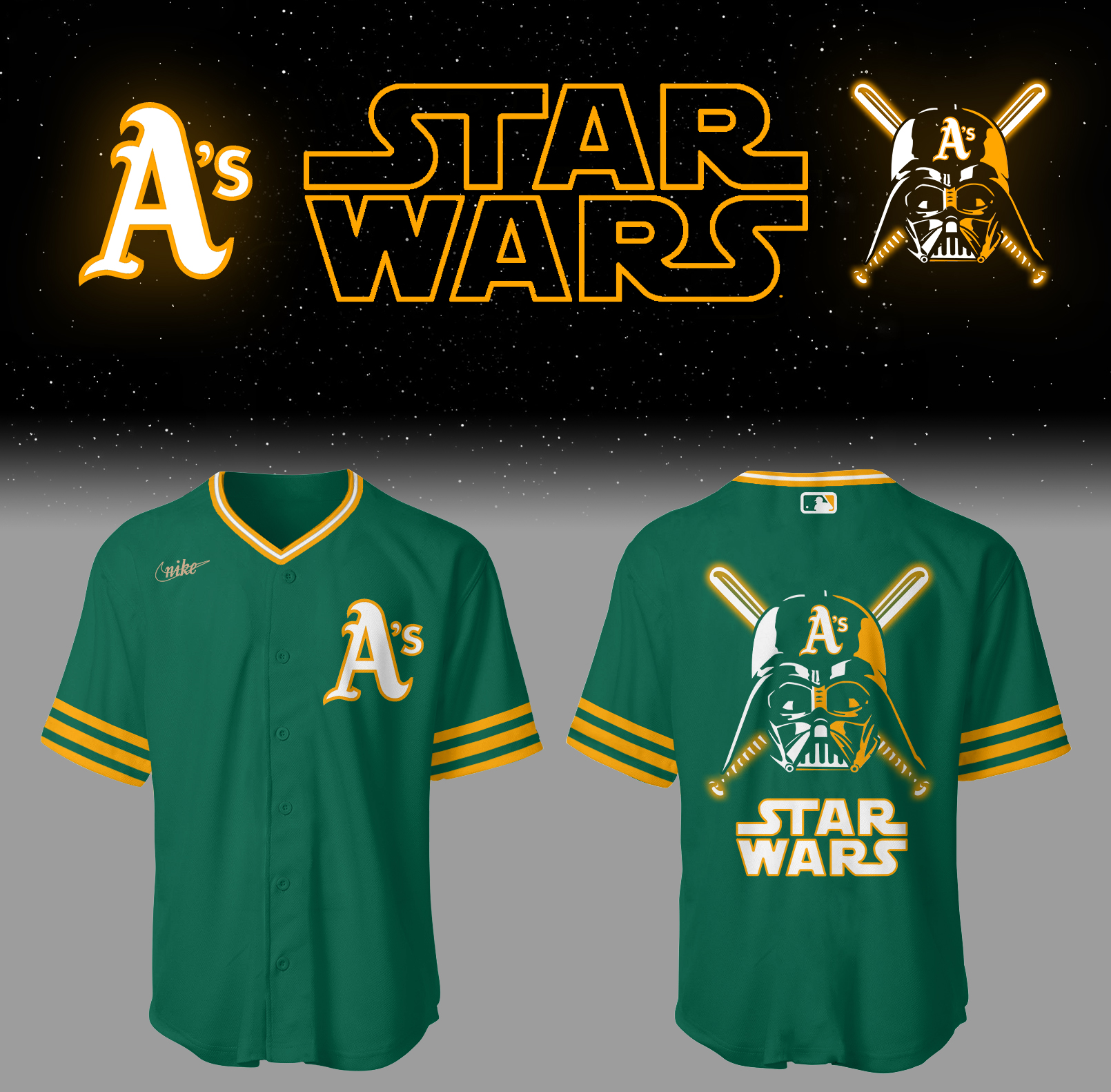 Oakland Athletics Jays Baseball 2025 Oakland Athletics X Star Wars Green Jersey Baseball Christmas Gifts
