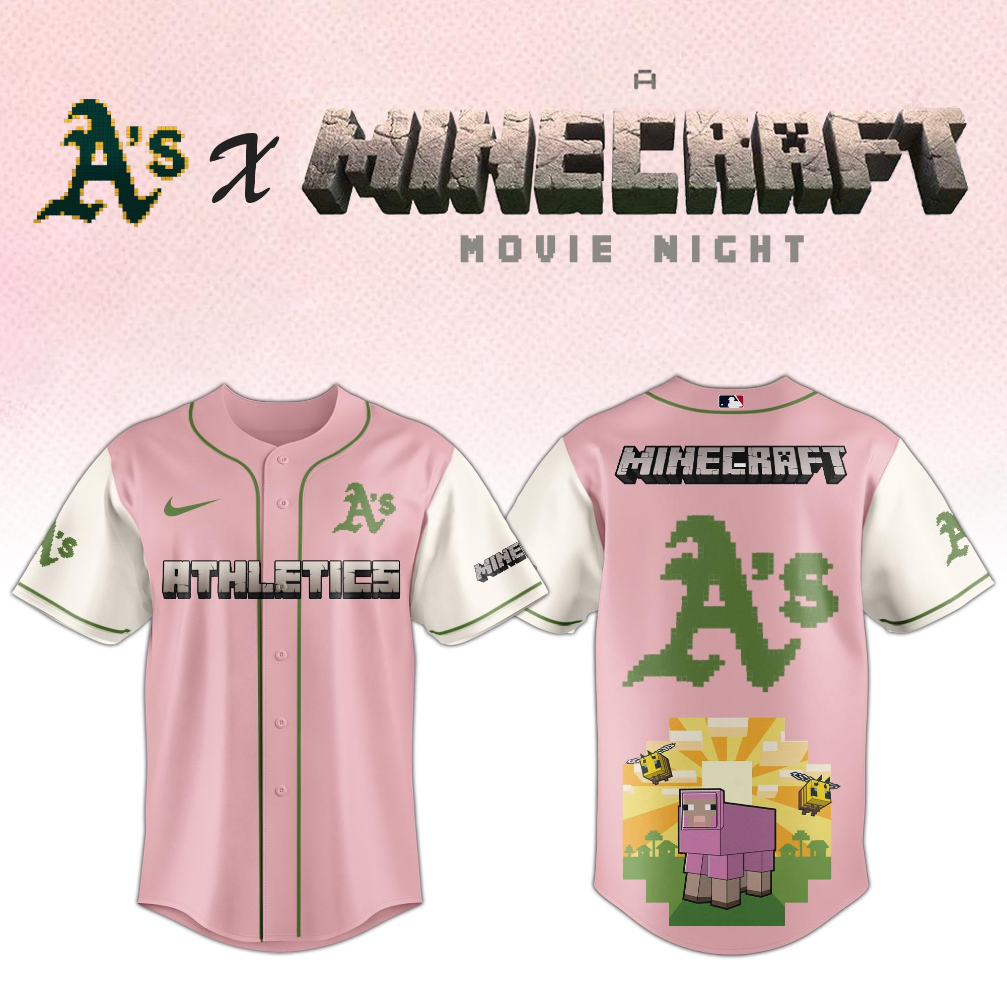 Oakland Athletics MLB x A MINECRAFT MOVIE Night Jersey Cool Gifts For Baseball Lovers