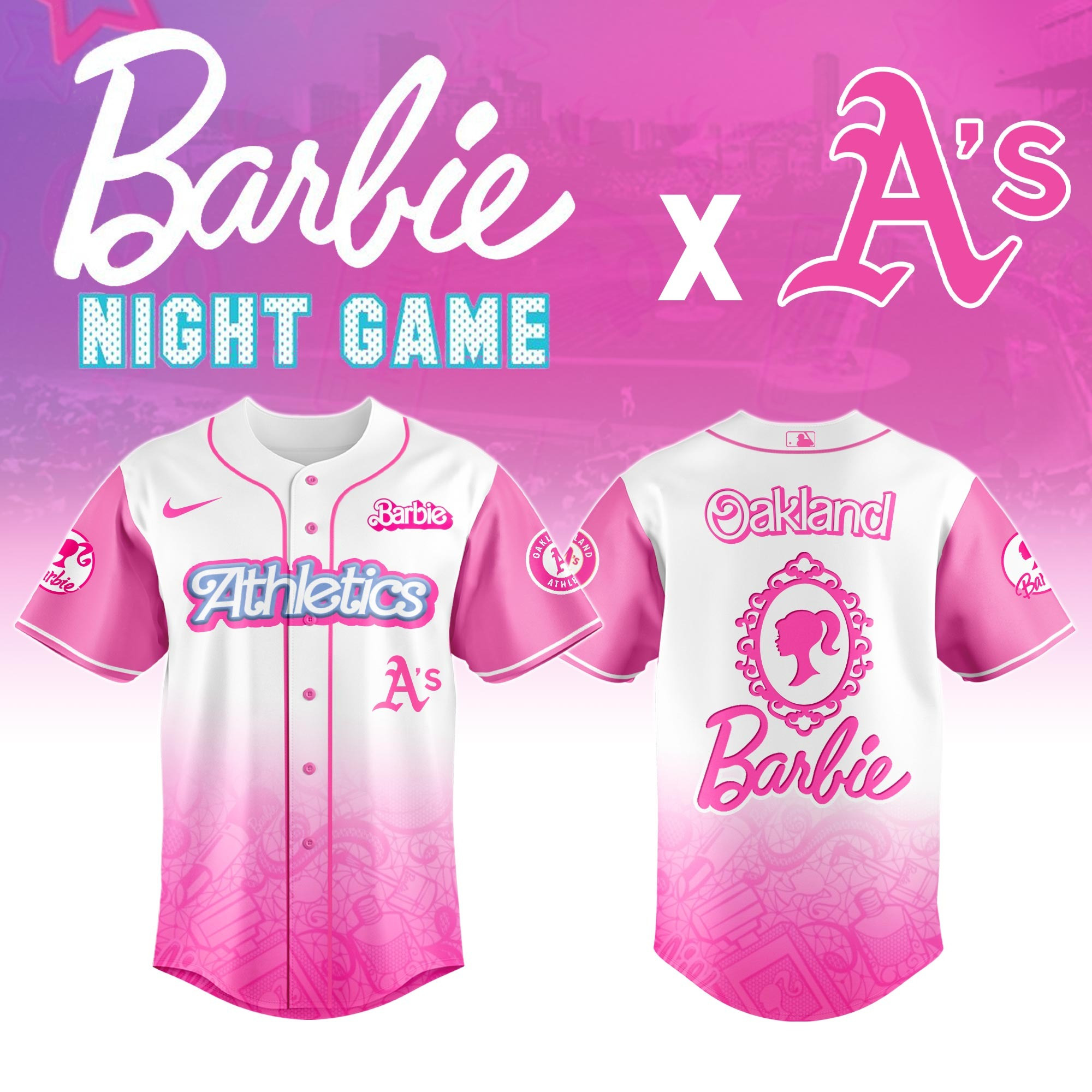 Oakland Athletics MLB x Barbie Night Game Jersey 2025 Gifts For Baseball Fans