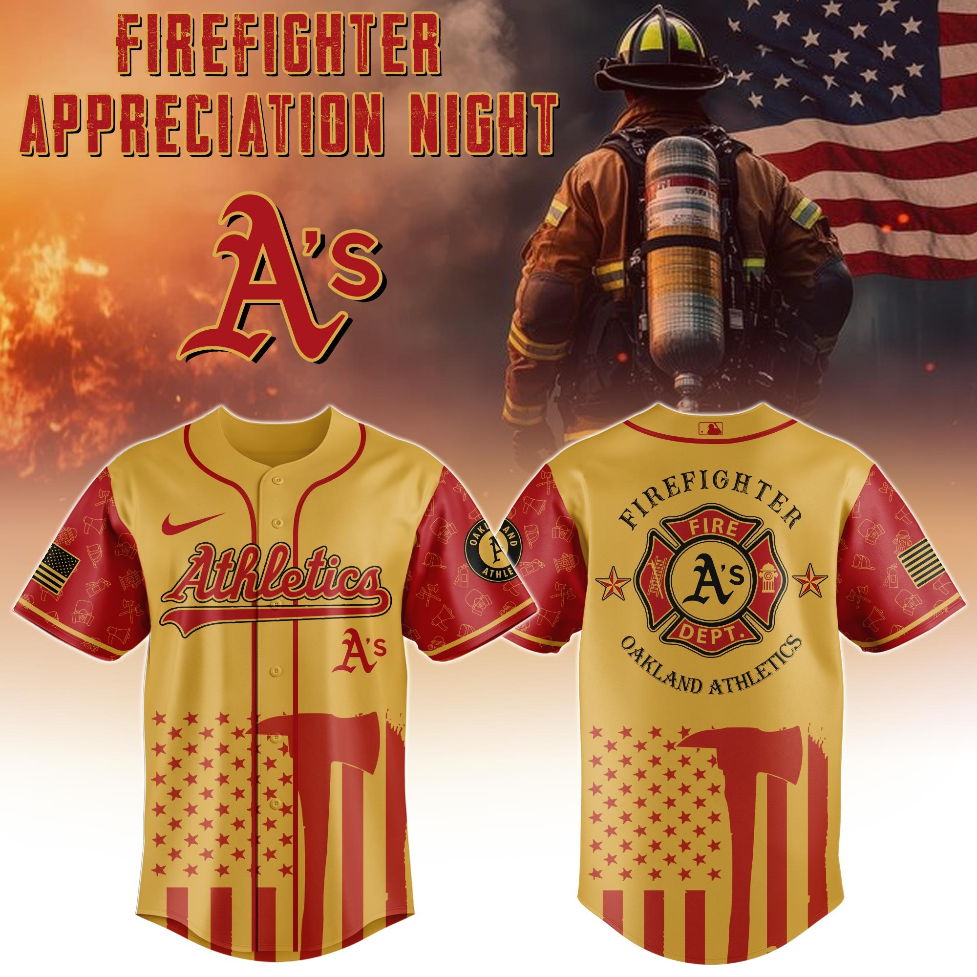 Oakland Athletics MLB x Firefighter Appreciation Night Jersey Gifts For Baseball Lovers
