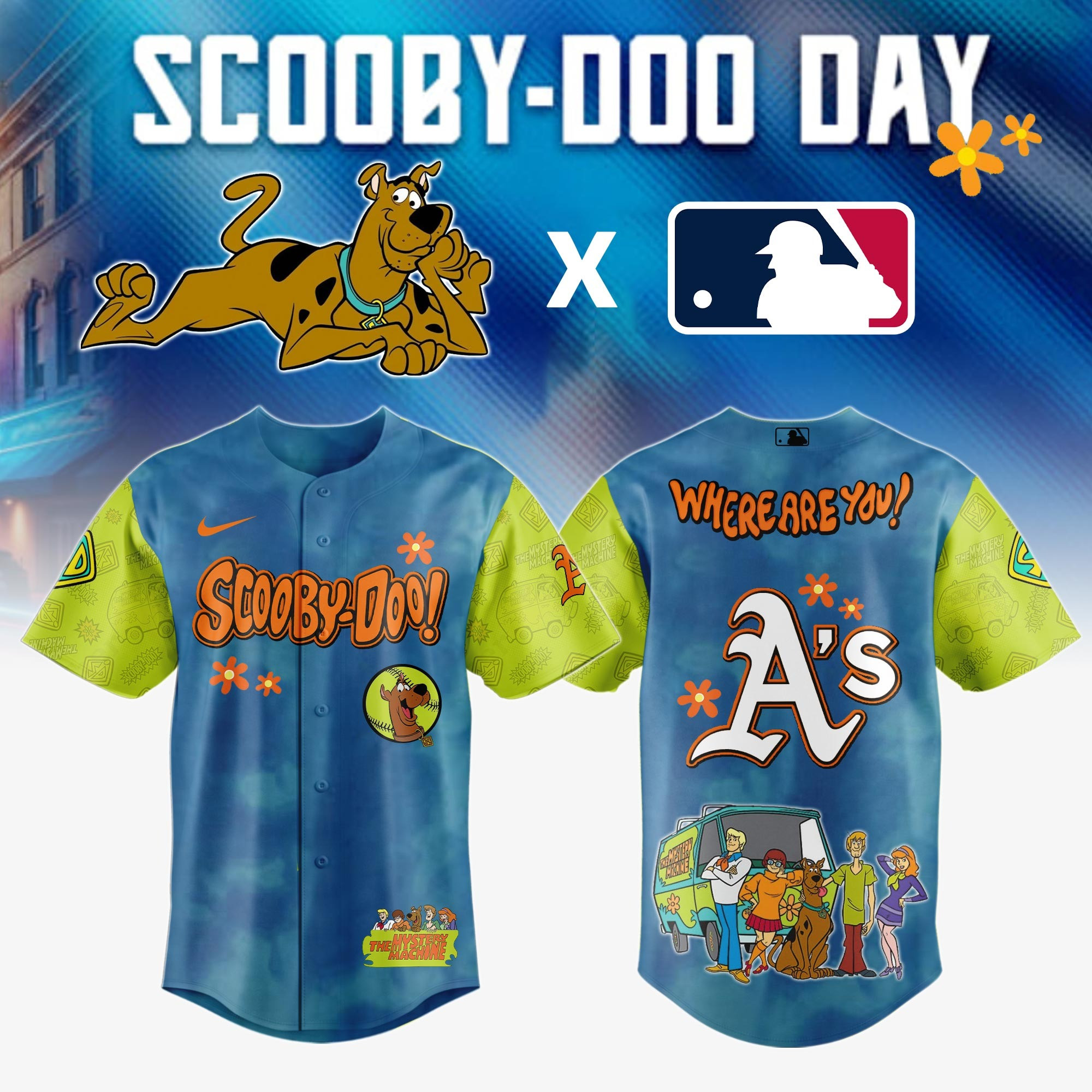 Oakland Athletics MLB x Scooby Doo Jersey Baseball Enthusiast Gifts