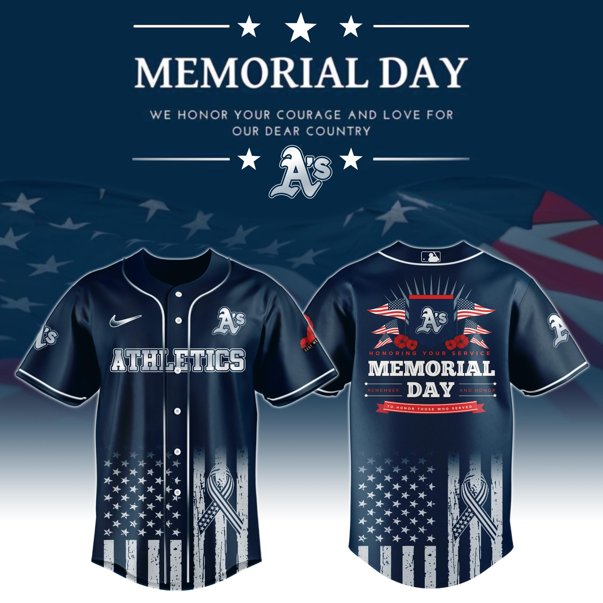 Oakland Athletics Special Memorial Day Jersey Gifts for Baseball Players