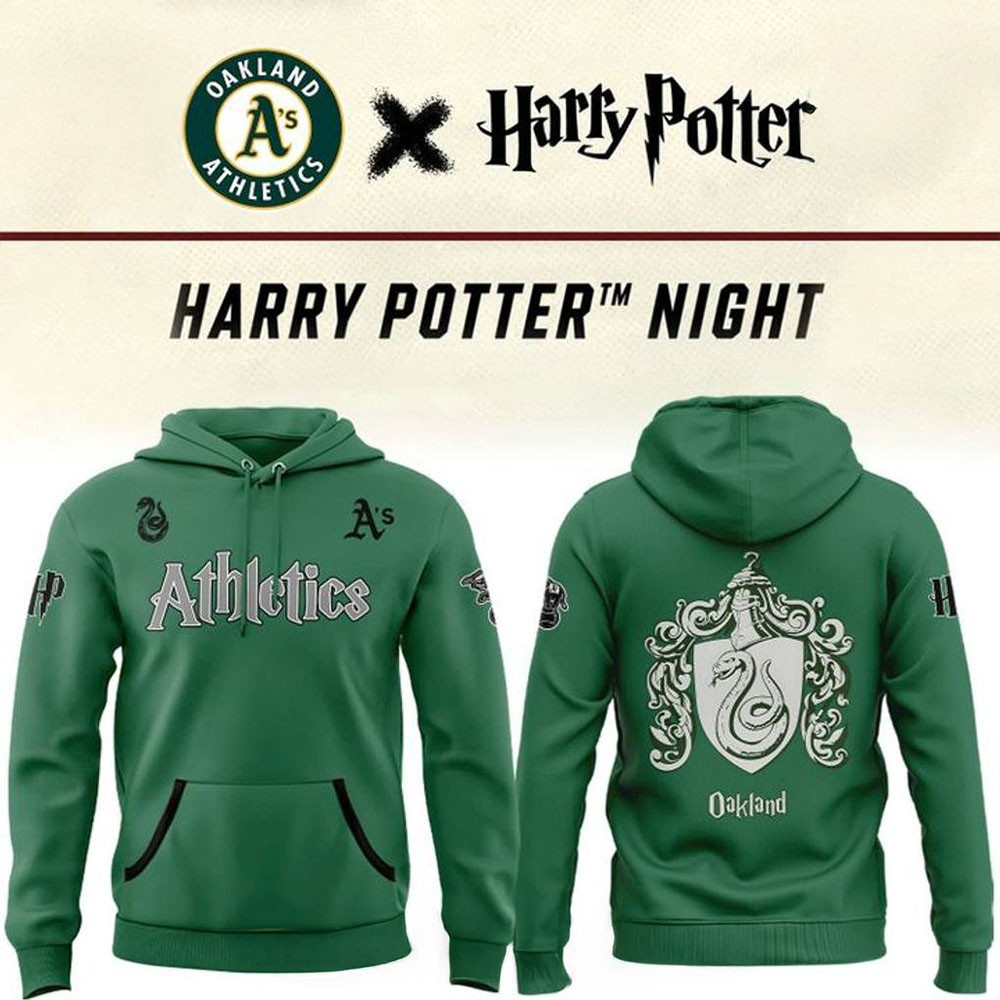 Oakland Athletics x Harry Potter Slytherin House Limited Edition Hoodie Baseball Team Gift Ideas