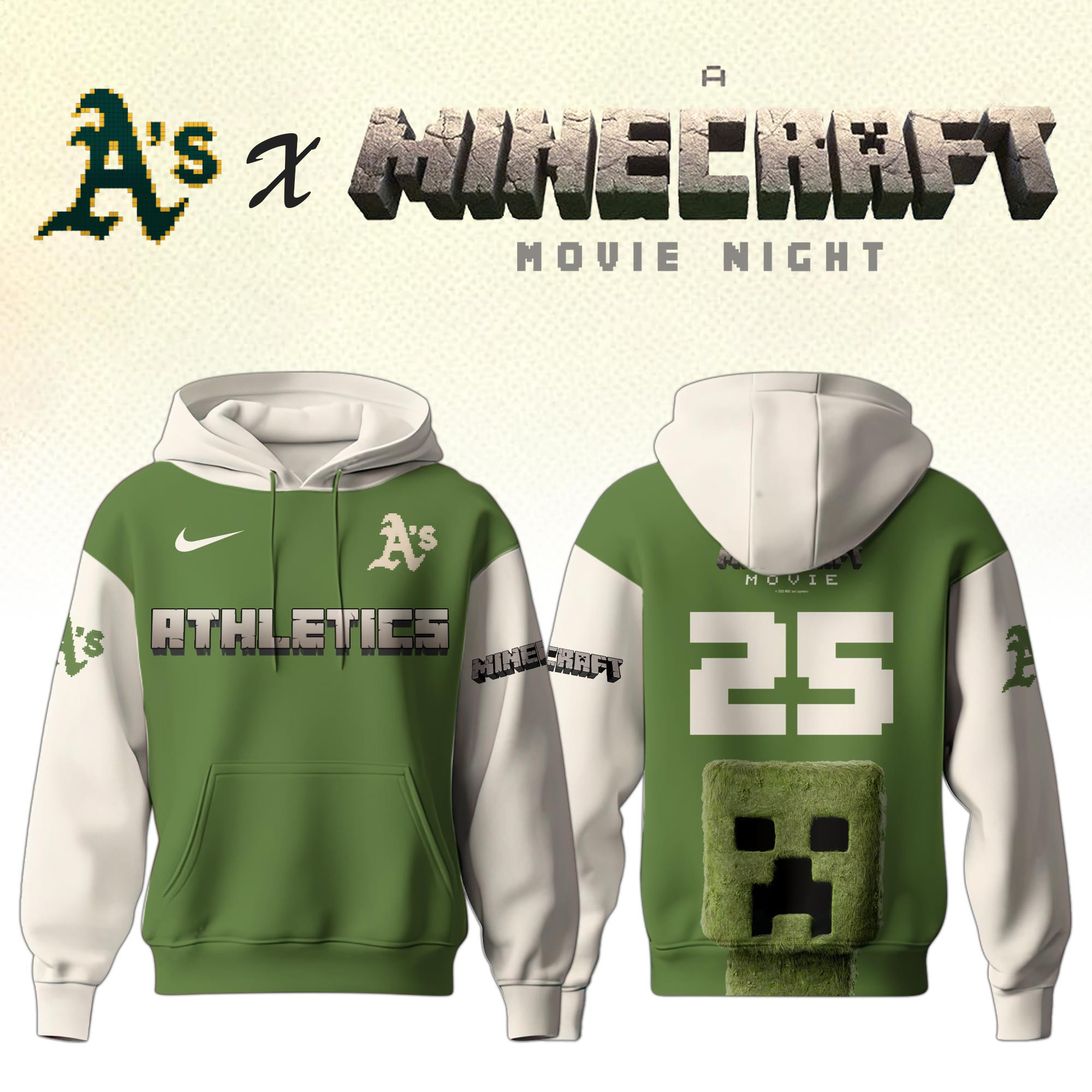 Oakland Athletics x Minecraft Hoodie Baseball Fan Merch Gifts For Minecraft Lovers
