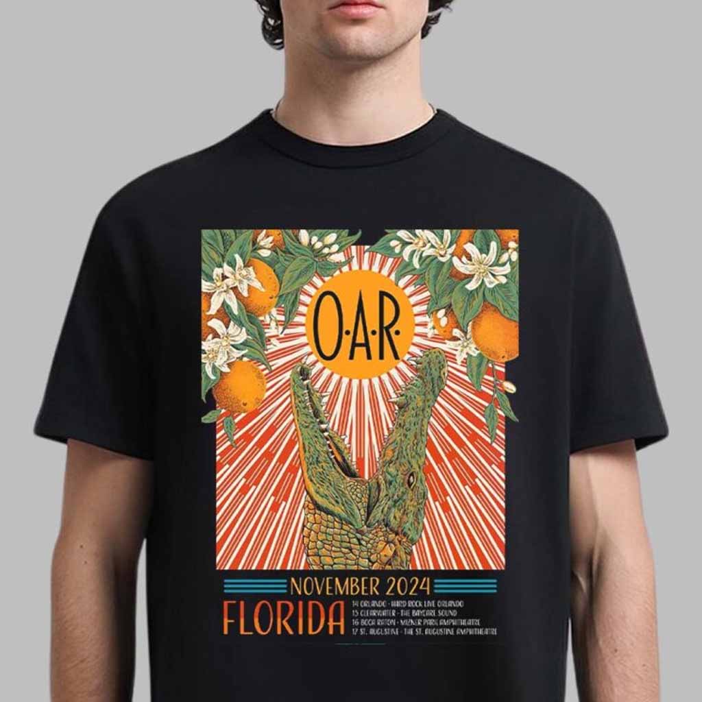 OAR Band Poster For Florida Tour Shows On November 2024 Alligator Eating The Sun Art T-Shirt Unique Gifts For Music Lovers