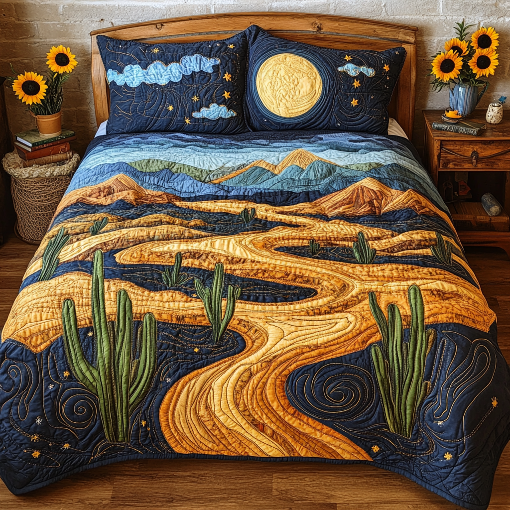 Oasis Charm Quilted Bedding Set Bed Decorations Cactus Gifts For Her