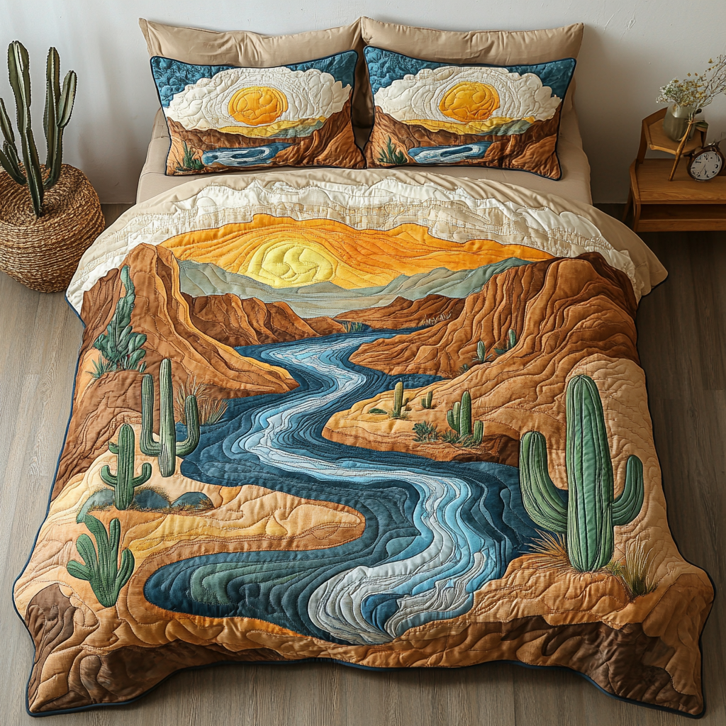 Oasis Escape Quilted Bedding Set Bed Decorations Cactus For Birthday Gift