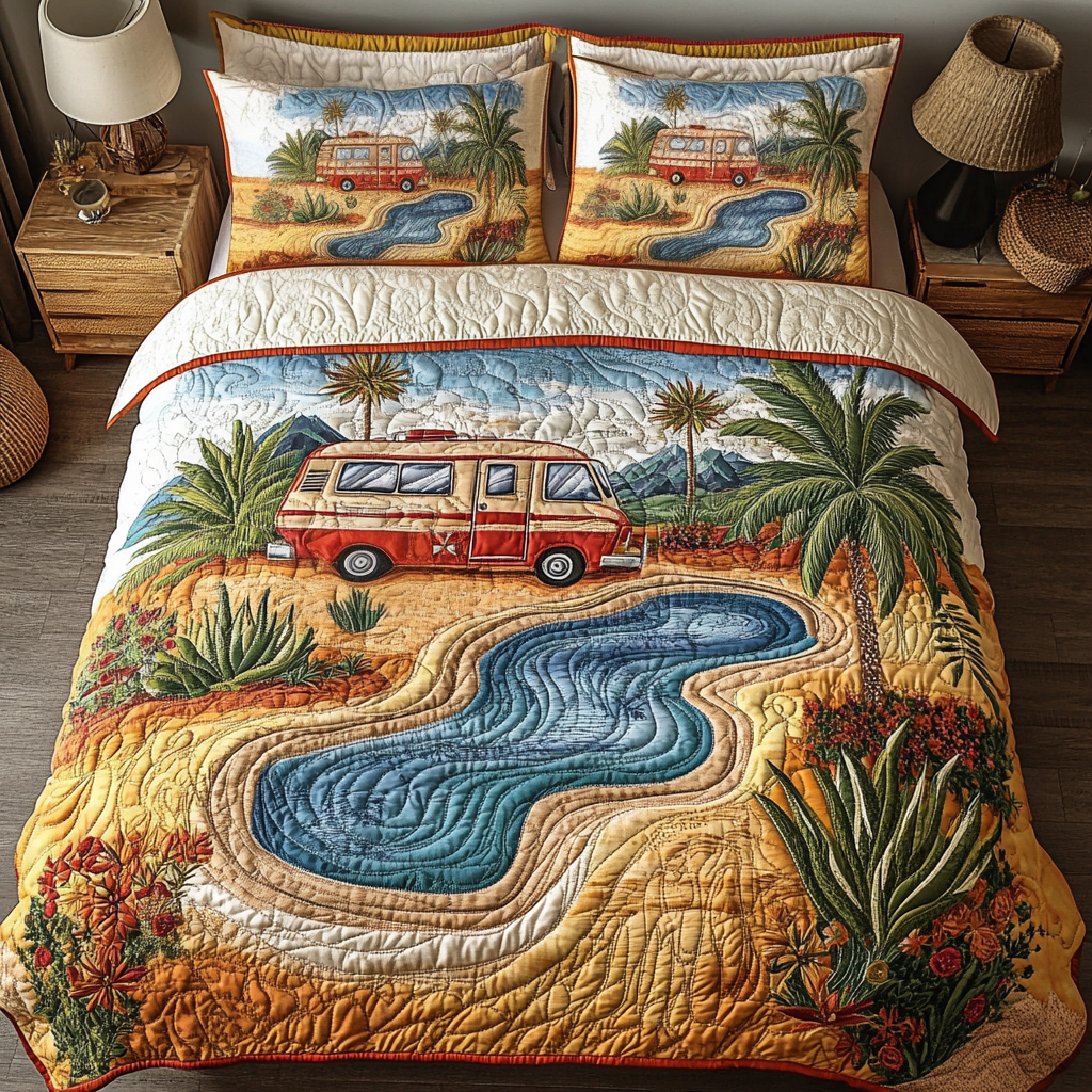 Oasis Escape Quilted Bedding Set Duvet Cover Bed Sheet Set Gift For Campers