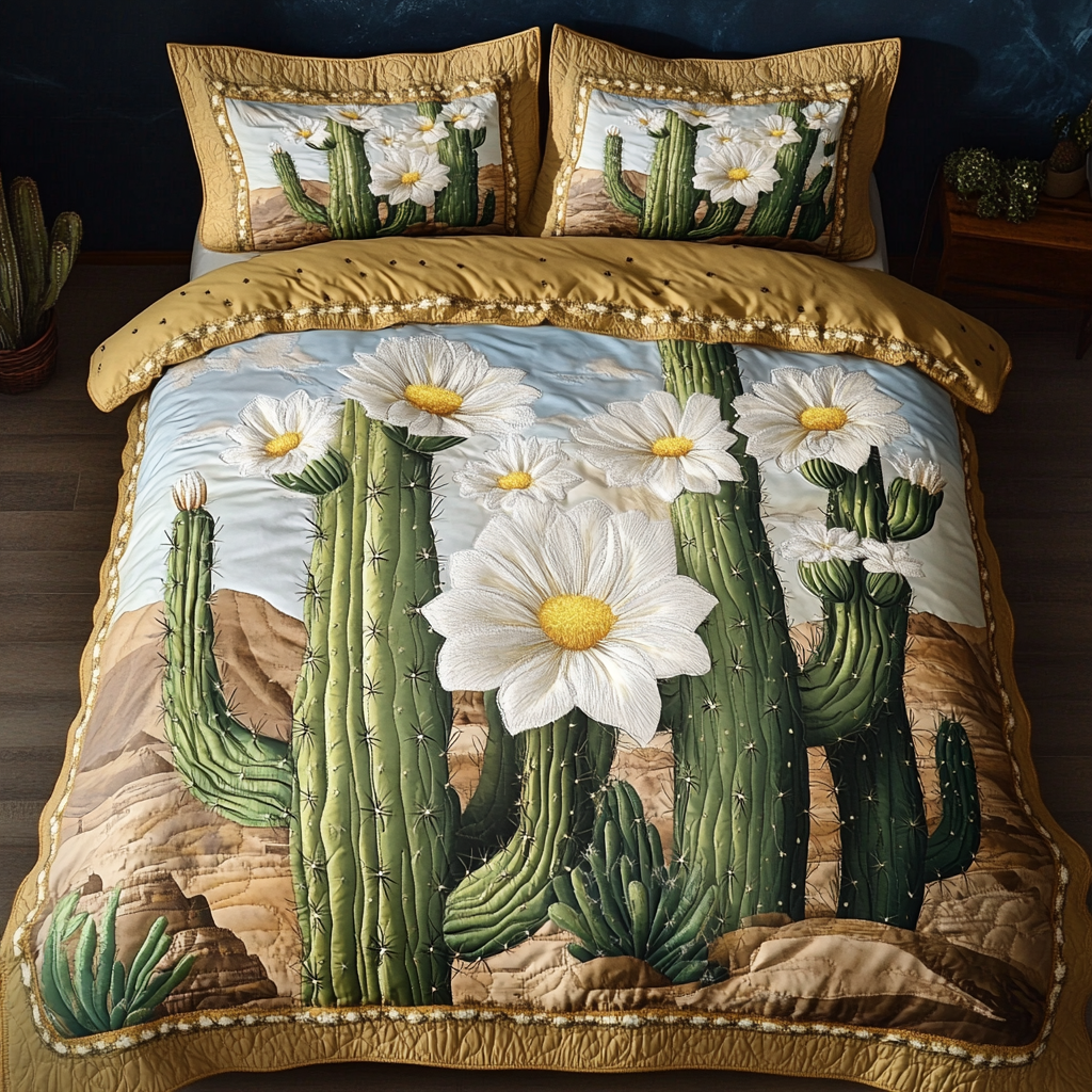 Oasis Flower Quilted Bedding Set Best Bed Sheet Set Unique Cactus Gifts