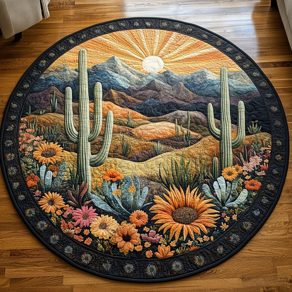 Oasis in Bloom Quilted Round Mat Entryway Ideas Cactus Housewarming Gift