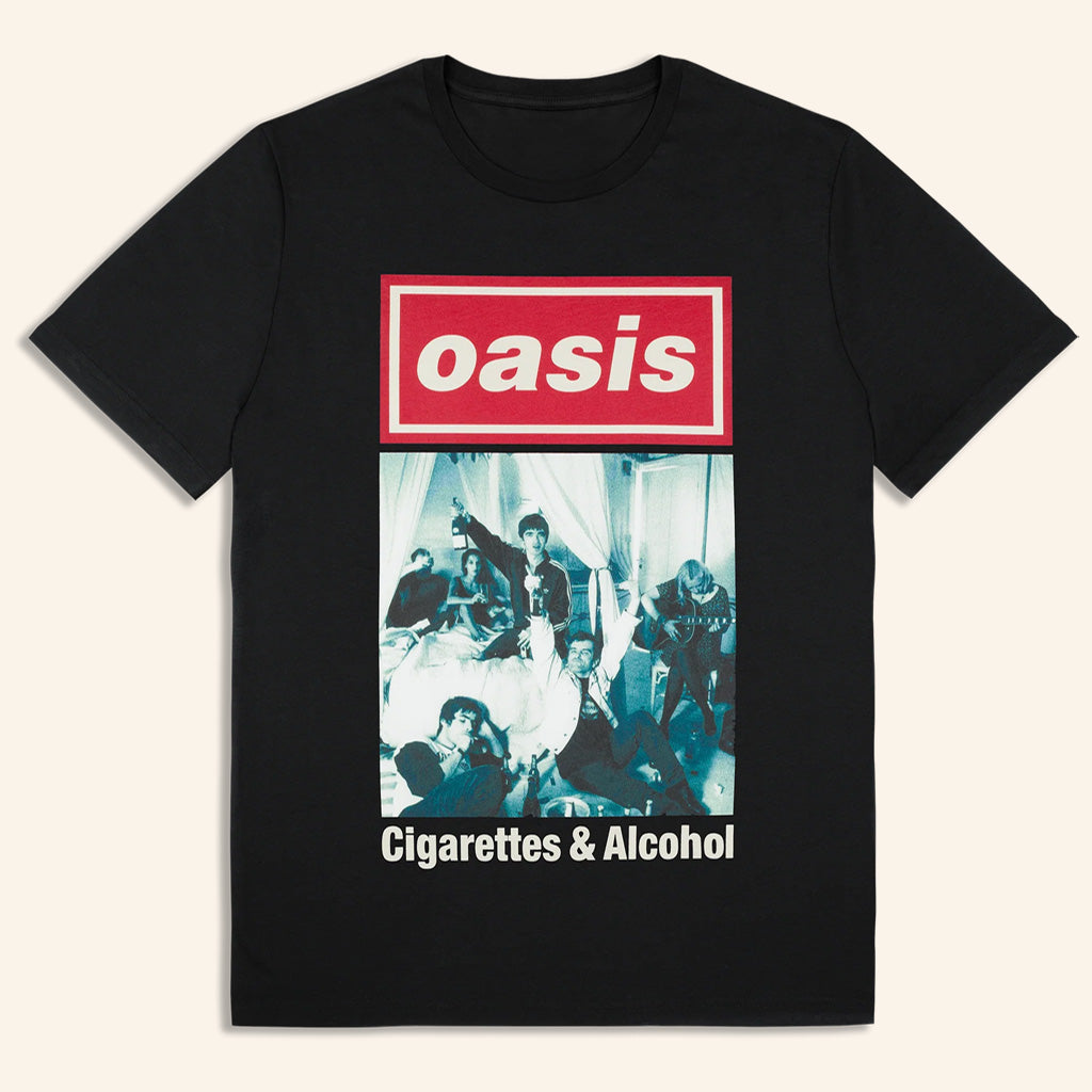 Oasis Merch 2025 Live 25 Cigarettes And Alcohol Cover T-Shirt Black Gift Ideas For Fans Oasis Merch 2025 Live 25 Cigarettes And Alcohol Cover T-Shirt Black Gift Ideas For Fans