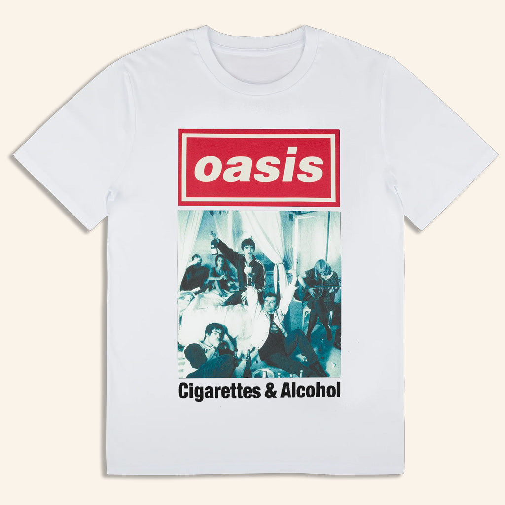 Oasis Merch 2025 Live 25 Cigarettes And Alcohol Cover T-Shirt White Gift Ideas For Him