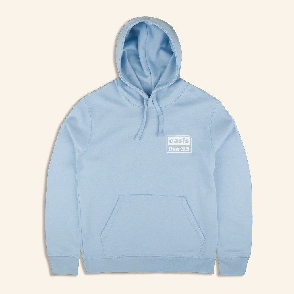 Oasis Merch 2025 Live 25 Distressed Tour Logo Hoodie Light Blue Presents For Boyfriend Oasis Merch 2025 Live 25 Distressed Tour Logo Hoodie Light Blue Presents For Boyfriend