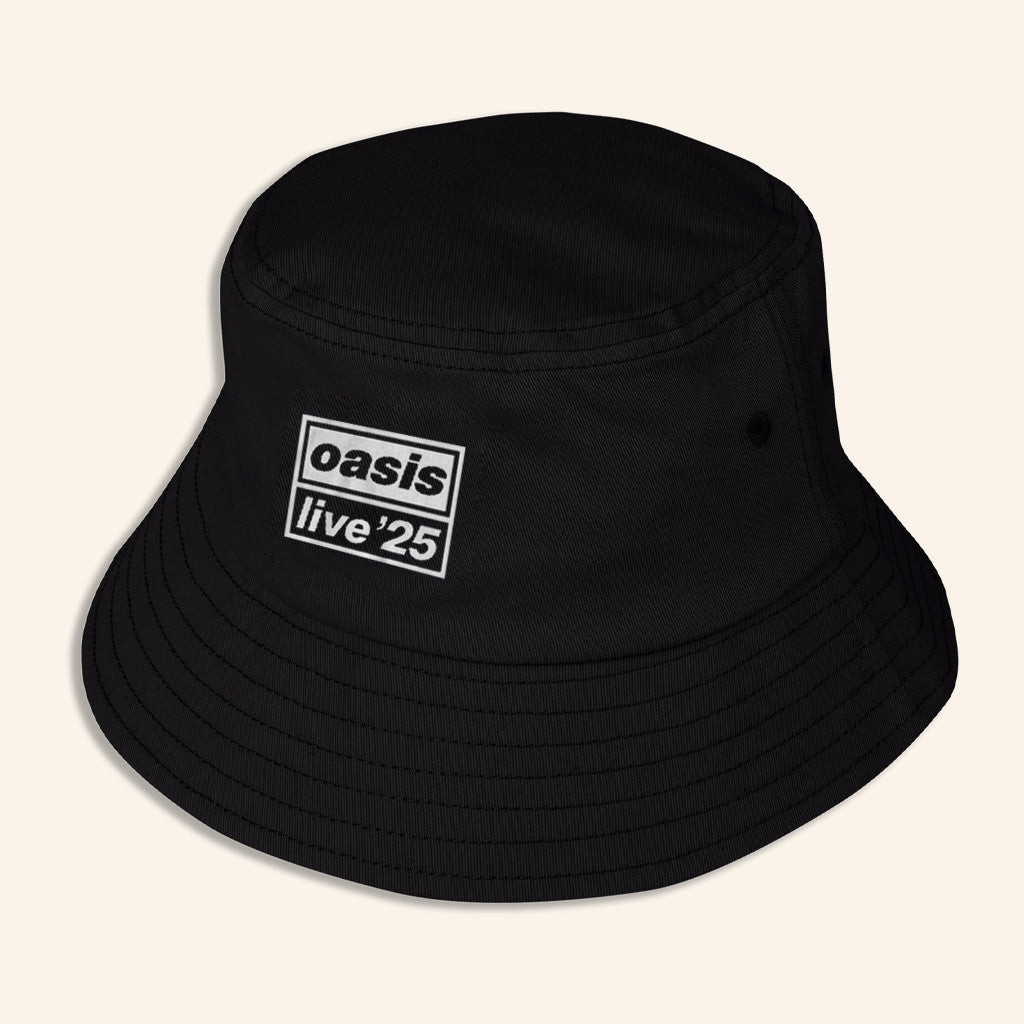 Oasis Merch 2025 Live 25 Printed Logo Bucket Hat Black Presents For Fans